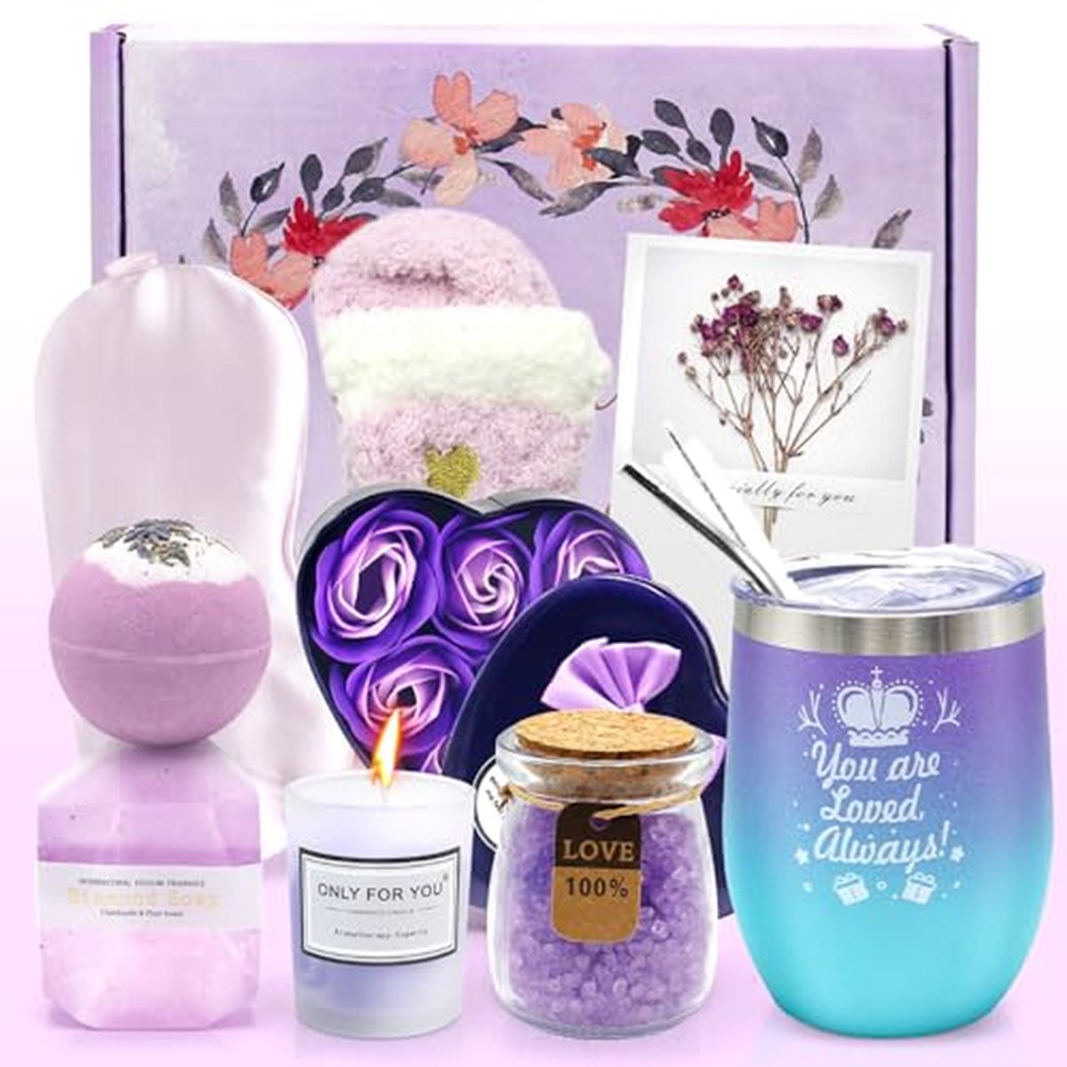 Cadeauset Dames - Wellness Set - Ontspanning en Genieten - 10 Delige Luxe Set - 360 ml beker - Paars
