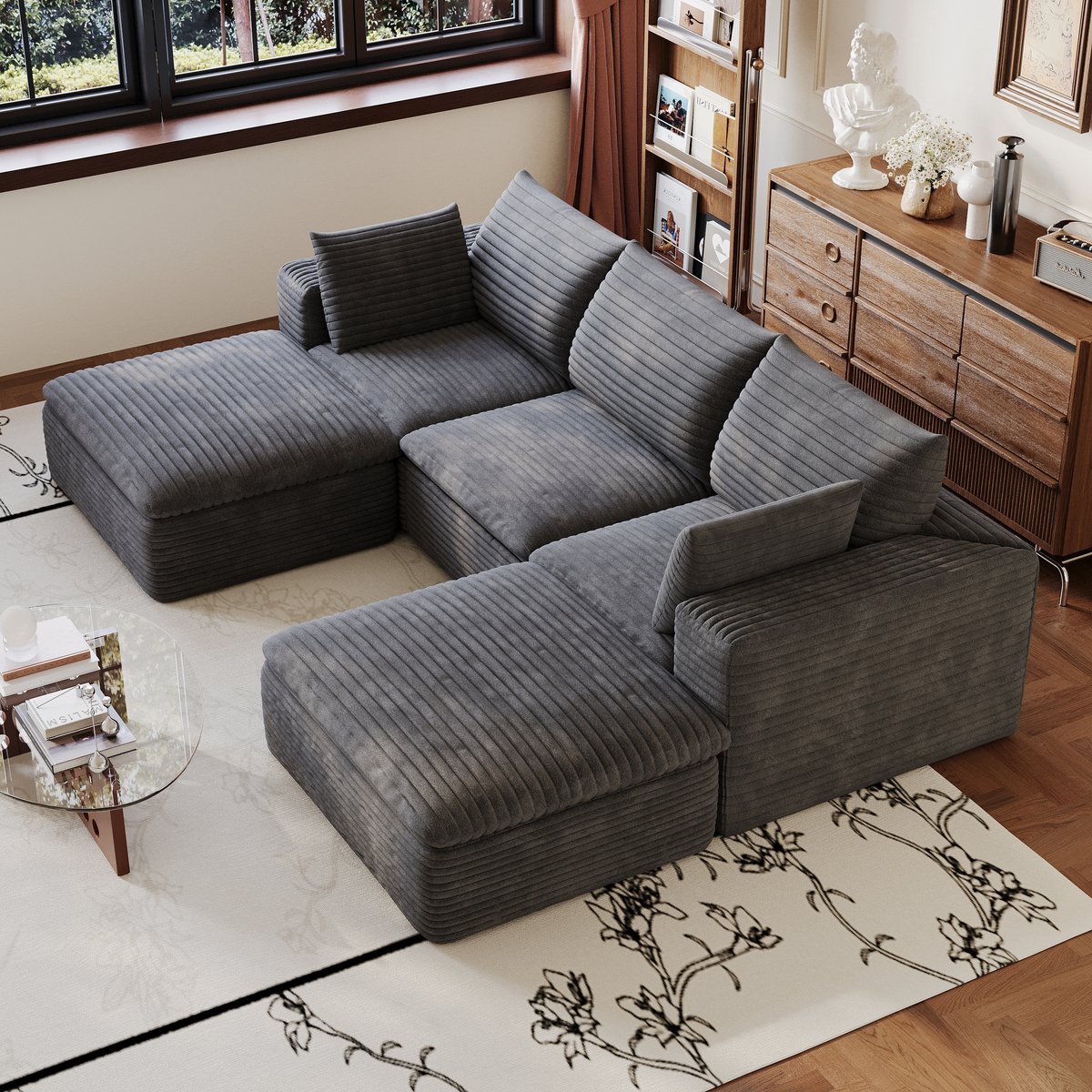 OKWISH Bank 260 Cm - Modulair Ontwerp En Zachte Schuimvulling - Voor Woonkamer Of Slaapkam