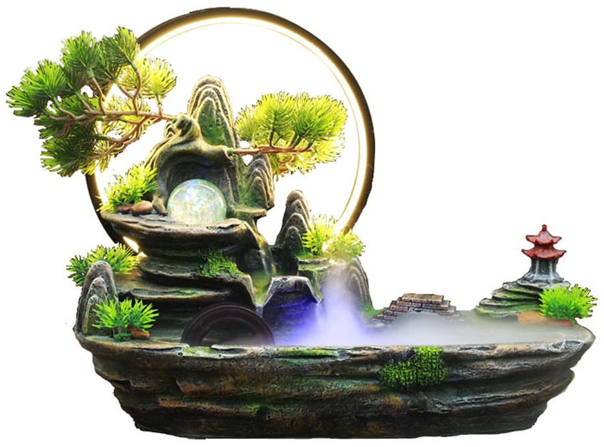Dailygoods- Binnenfontein met verlichting - Waterval - Kunsthars - Waterornamenten - Tafeldecoratie - Schokbestendig ontwerp - Waterornament