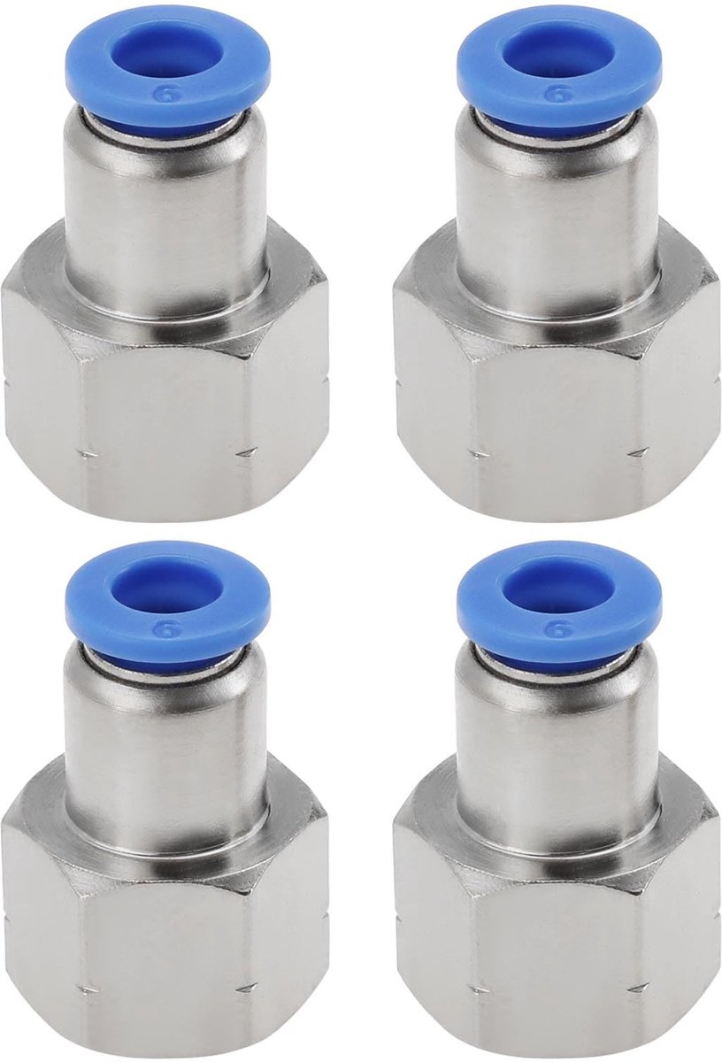 Dailygoods - Push Fit Pneumatische Connector - 4 Stuks - 6mm Buis - Vrouwelijke Schroefdraad - 1/4 - Geschikt voor Luchtleidingen - Adapter