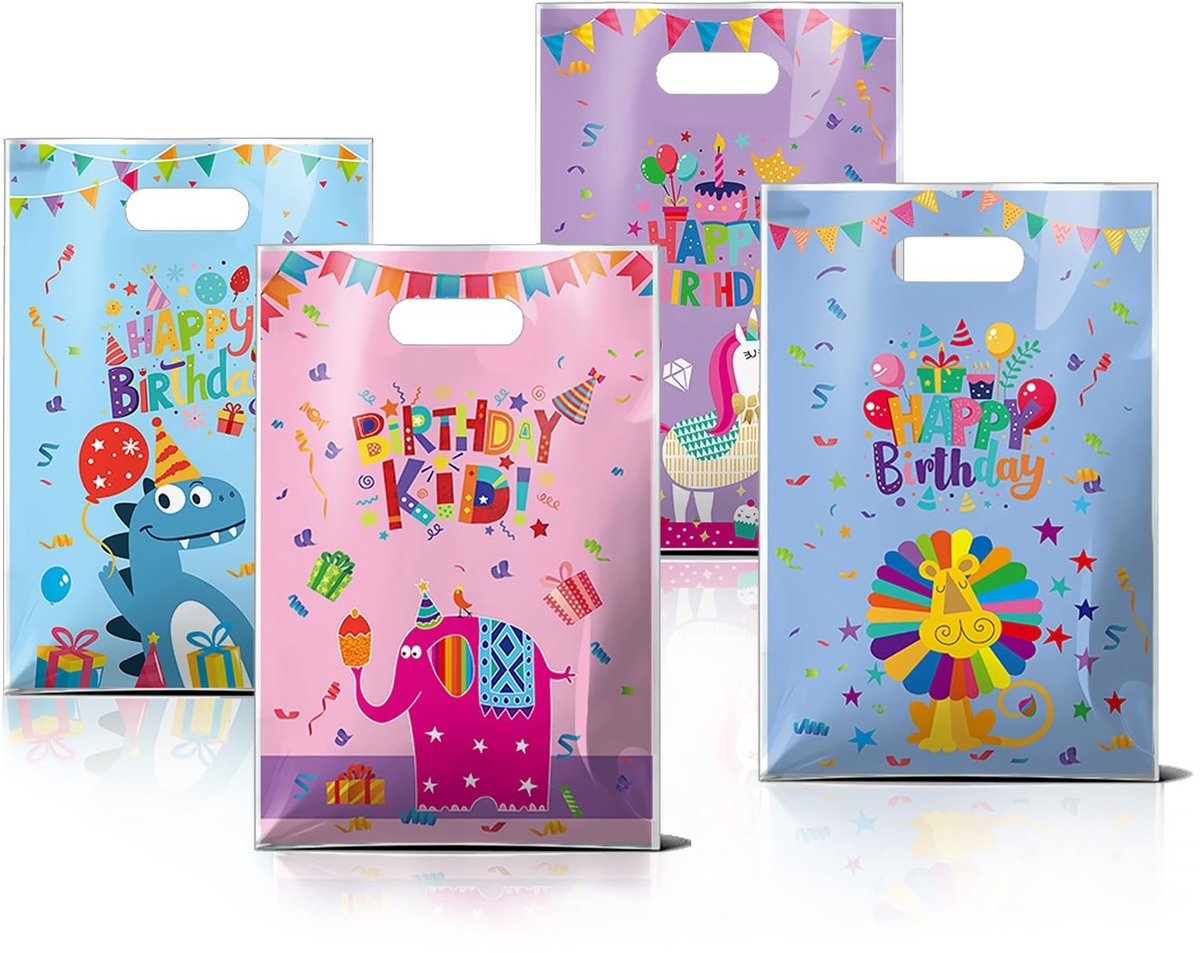 Dailygoods- Verjaardagszakjes 50 stuks - Cadeautasjes - Geschenkzakjes - Feestzakjes - Kinderfeest - 16,5 x 25 cm - Cadeauzakjes