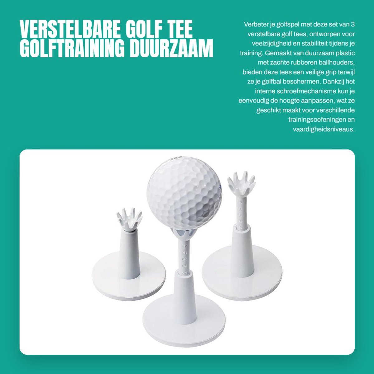 Dailygoods- Golf Tee Set van 3 - Verstelbare Hoogte - Zachte Rubberen Balhouder - Duurzaam Plastic - Golftraining Accessoires - Compact 5,3 cm