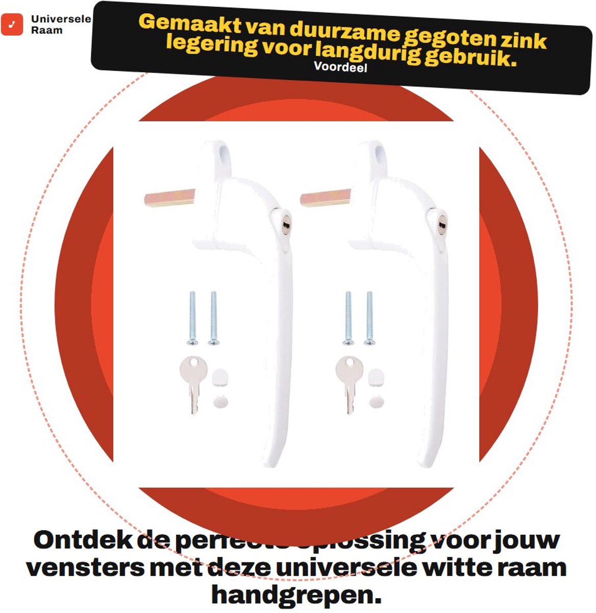 Dailygoods- Raamhandvat Universeel - 2 Stuks - Vergrendeling met Sleutel - Ergonomisch Ontwerp - 40 mm Spindellengte - Slijtvaste Afwerking - Raamgreep