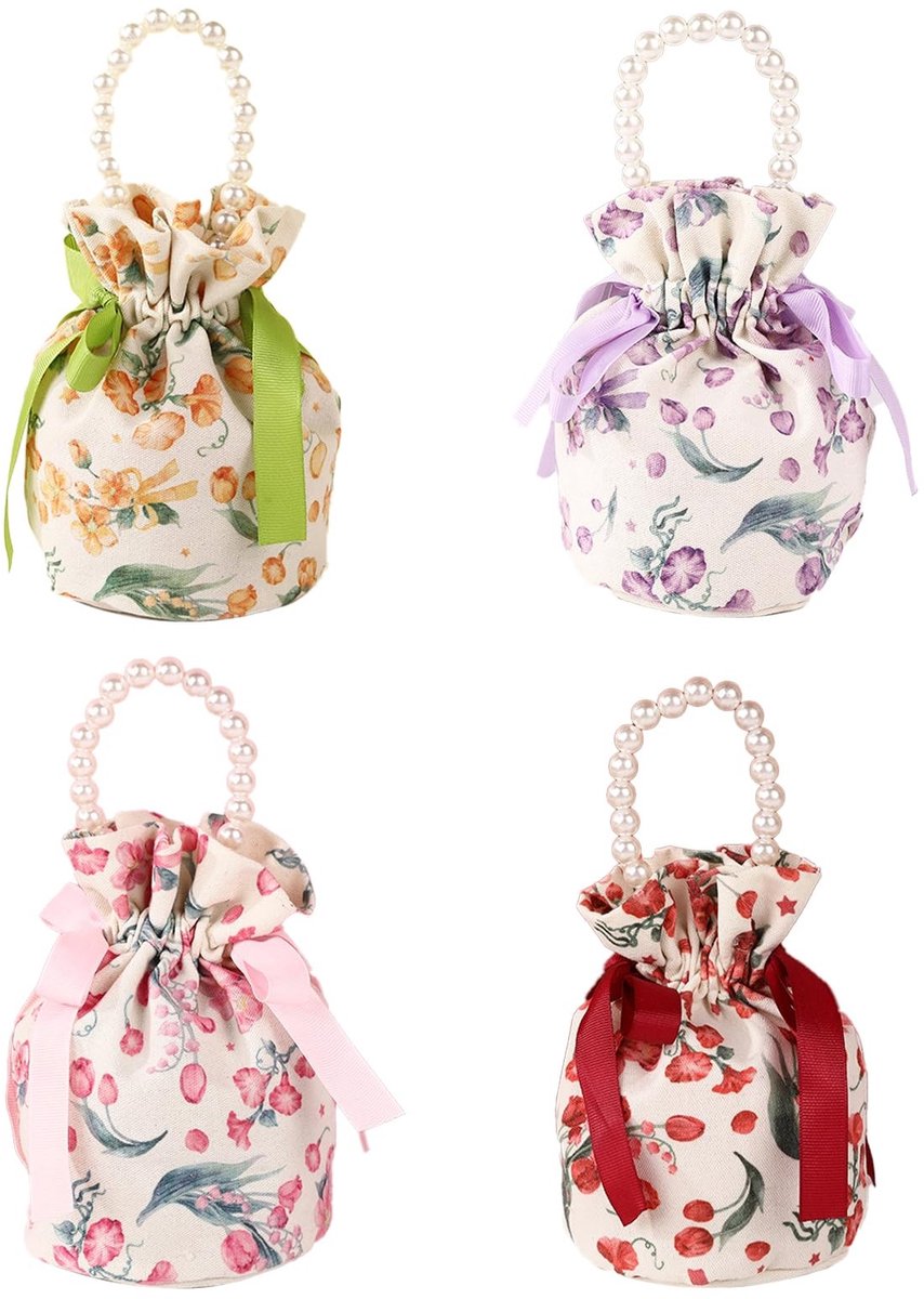 Dailygoods- Damestas met parelketting - Bruids Tas - Snoepzak - Driedimensionale bloemen - Hoogwaardig design - Versterkte naden - Handtas