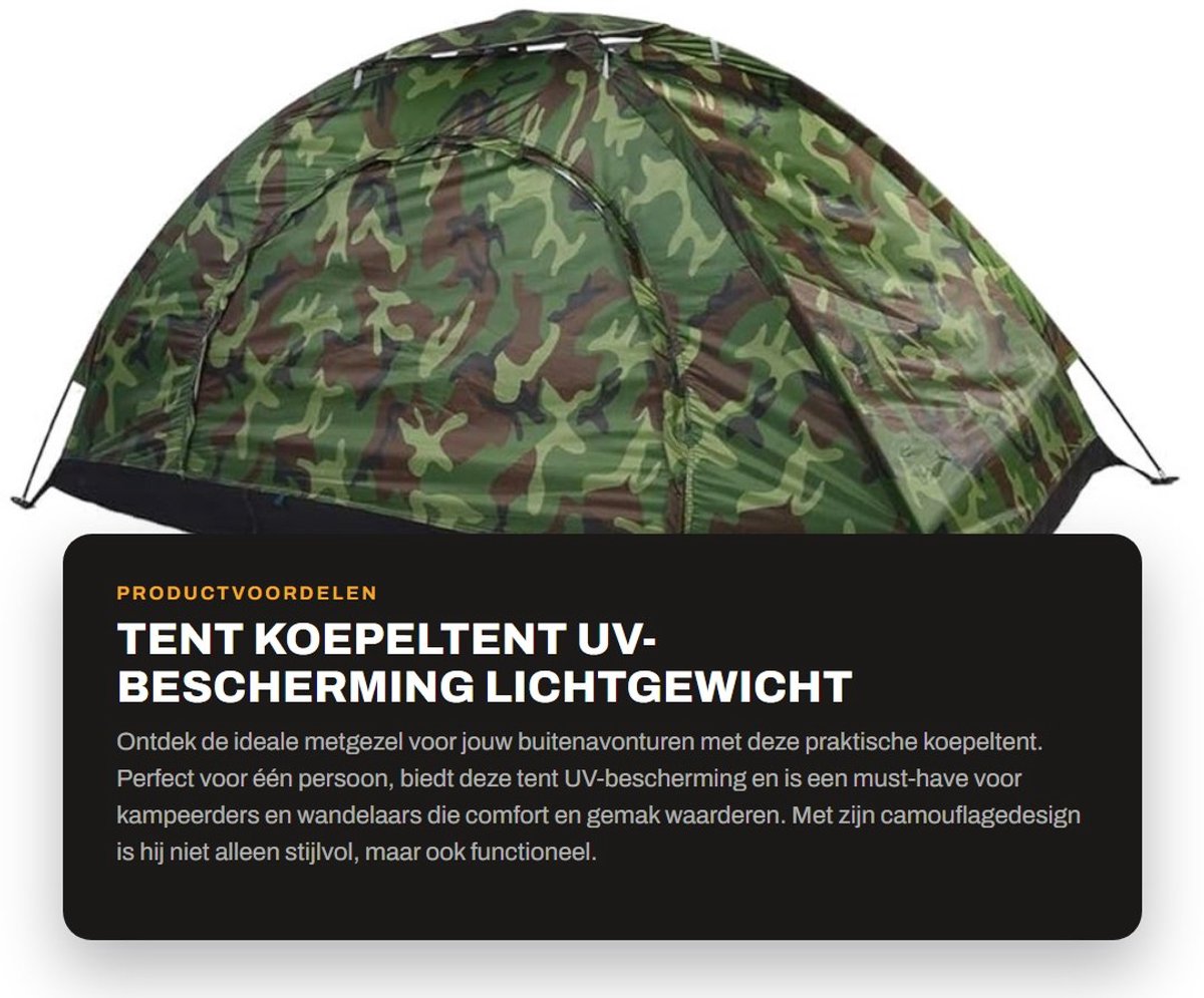 Dailygoods- Koepeltent UV-bescherming - Eenvoudig te installeren - Lichtgewicht - Draagbaar - Voor één persoon - 170T polyester met tas - Kampeertent