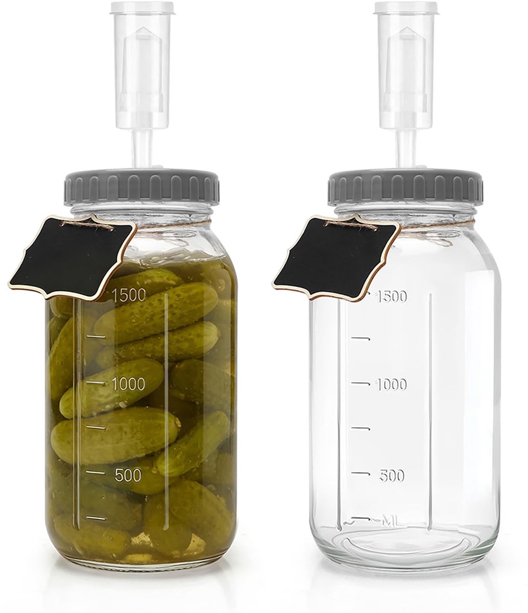 Dailygoods- Fermenteerglas 2 Liter - Fermentatieset 2 x 1 l - Fermenteren - Fermentatieventiel - Brede mond - Voedselveilig glas - Fermentatiepot