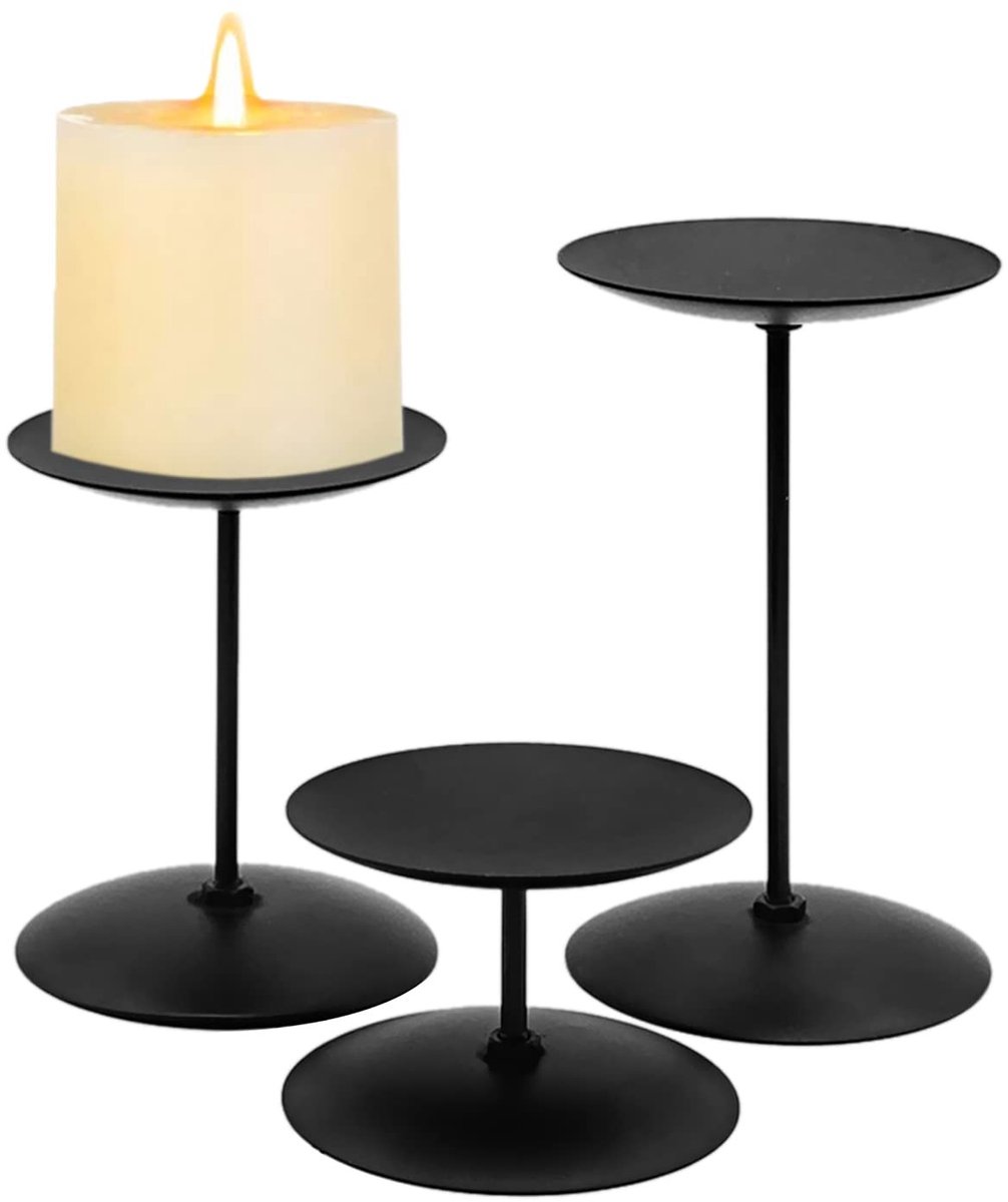 Dailygoods- Kandelaar zwart - Metalen dienblad - Kaarsenhouder - Retro Advent kandelaar - Tafeldecoratie - Hoogte 5/10/15 cm