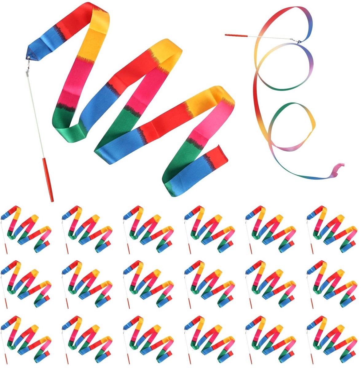Dailygoods- Dansband 18 Stuks - Gymnastiekband met 2 m Stok - Ritmische Sportband - Swingband - Kinderdansband - Glitterroze kleur