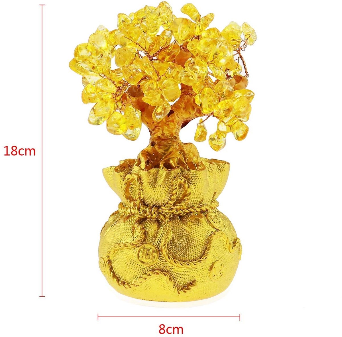 Dailygoods- Geluksteen Feng Shui - Geldboom Sculptuur - Kristal Decoratie - Handgemaakt - Woonaccessoire - 18x8 cm - Gelukboom