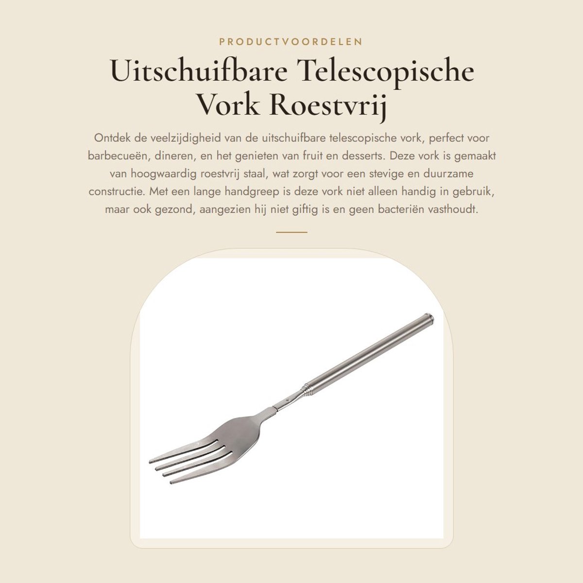 Dailygoods- Telescopische Vork Uitschuifbaar - Roestvrij Staal - Lange Handgreep - Duurzaam - Gezond Gebruik - Ideaal voor Barbecue - Grillvork