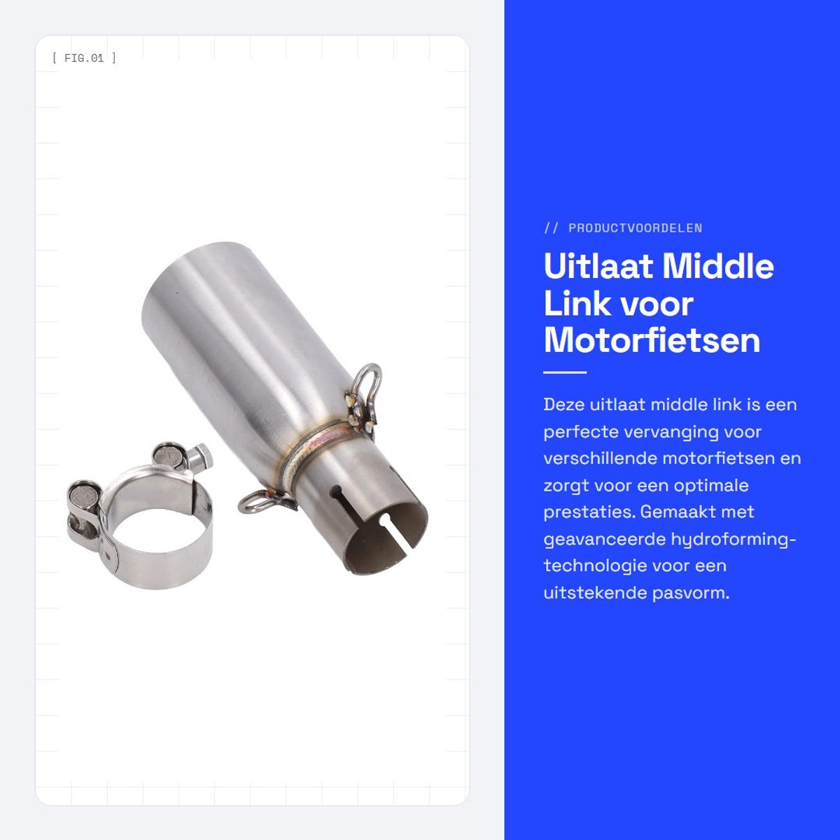 Dailygoods- Uitlaat Middenverbindingspijp - Vervanging voor BEVERLY 125/300 - MP3 125/250/300 - Hydroforming-technologie - Hoogwaardig metaal - Glanzend oppervlak - Uitlaatpijp