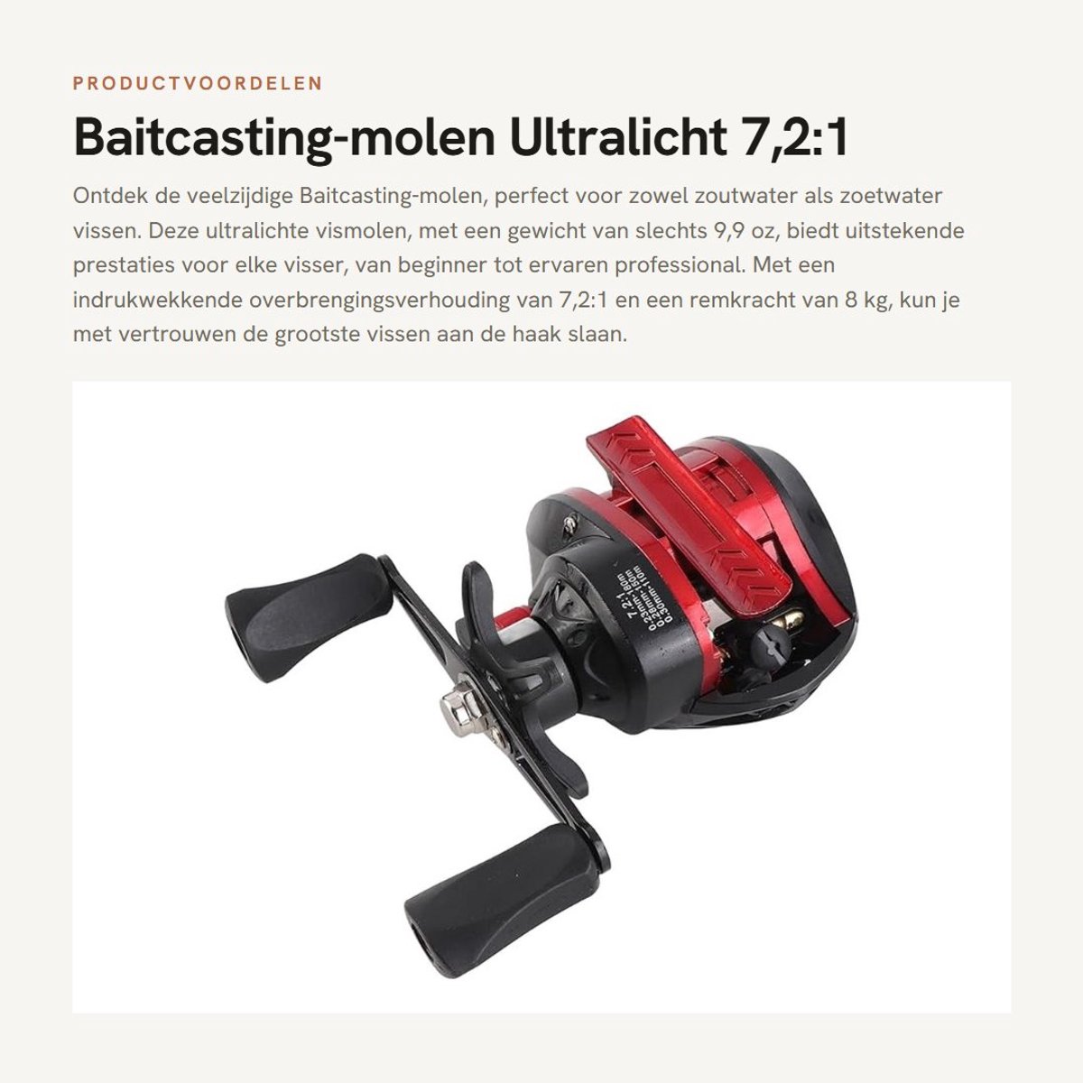 Dailygoods- Baitcasting-molen Ultralicht - Metalen Vismolen - 7,2:1 Overbrengingsverhouding - 8 Kg Remkracht - Voor Zoutwater/Zetwater - Ideaal voor IJsvisserij