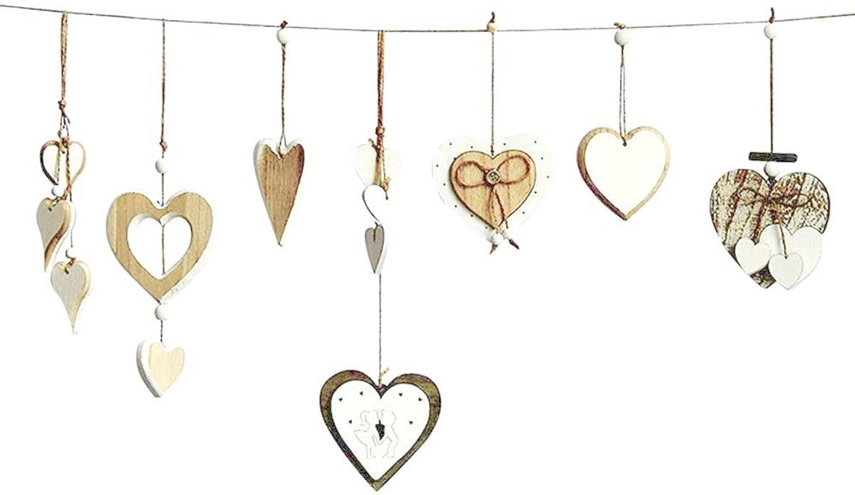 Dailygoods- Harthangers 7 Stuks - Houten Decoratie - Wanddecoratie - Raamdecoratie - Bruiloft Decoratie - Thuis DIY Accessoires