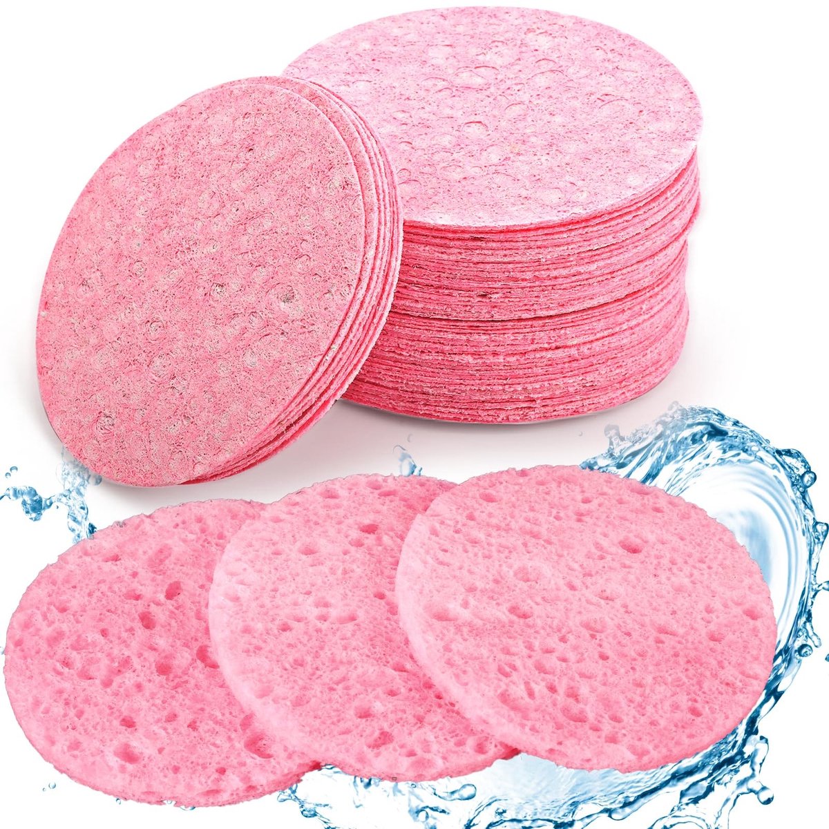 Dailygoods- Gezichtssponzen 50 Stuks - Gecomprimeerde Spons - Exfoliator/Spons - Huidverzorging - Make-upverwijdering - Roze, 6 cm - Reinigingssponzen