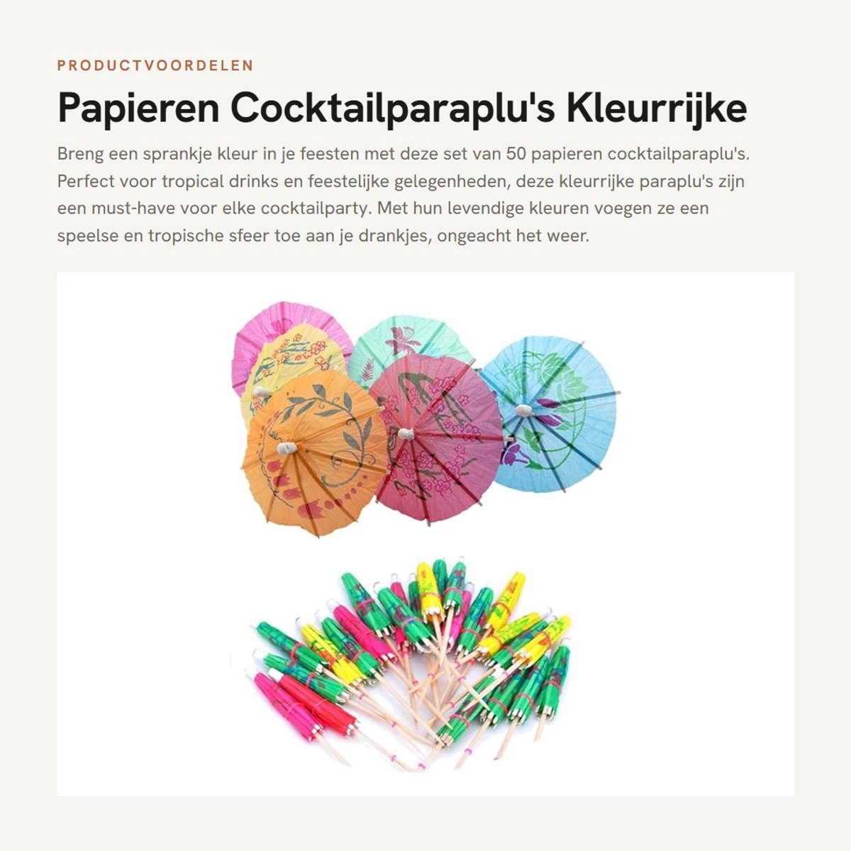 Dailygoods- Cocktailparaplu's Set van 50 - Kleurrijke Papieren Paraplu's - Tropische Drankaccessoires - Feestdecoratie - Gemengde Kleuren - Afmetingen 10 cm x 8 cm - Drankdecoratie