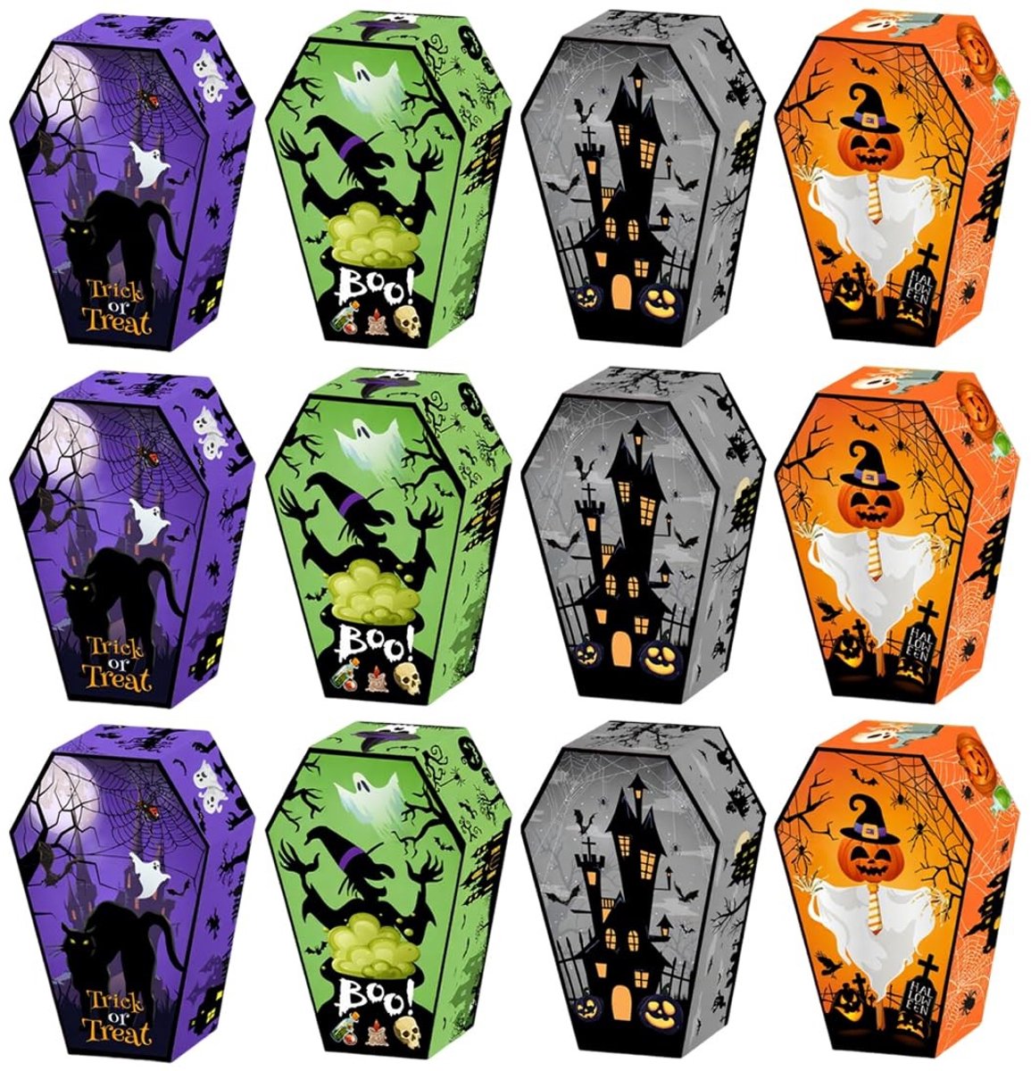 Dailygoods- Snoepdoosjes 12 Stuks - Halloween Cadeaudoosjes - Geschenken - Traktatiedoosjes - 16 x 6 x 5 cm - Voor Feestaccessoires