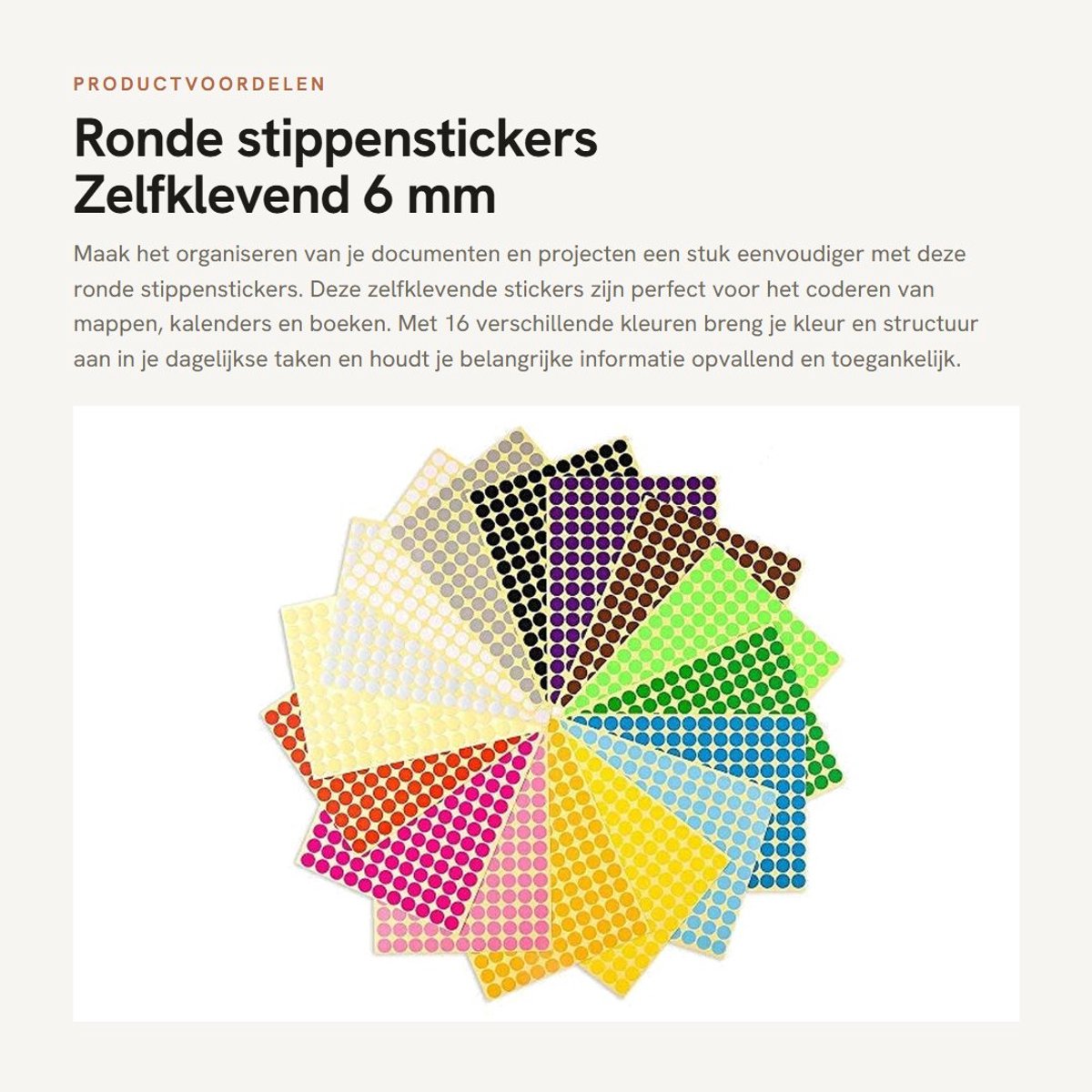 Dailygoods- Stippenstickers 6 mm zelfklevend - 16 Kleuren - Ronde Stickers - Organiseren - Coderen - Hoogwaardige kwaliteit - Labels