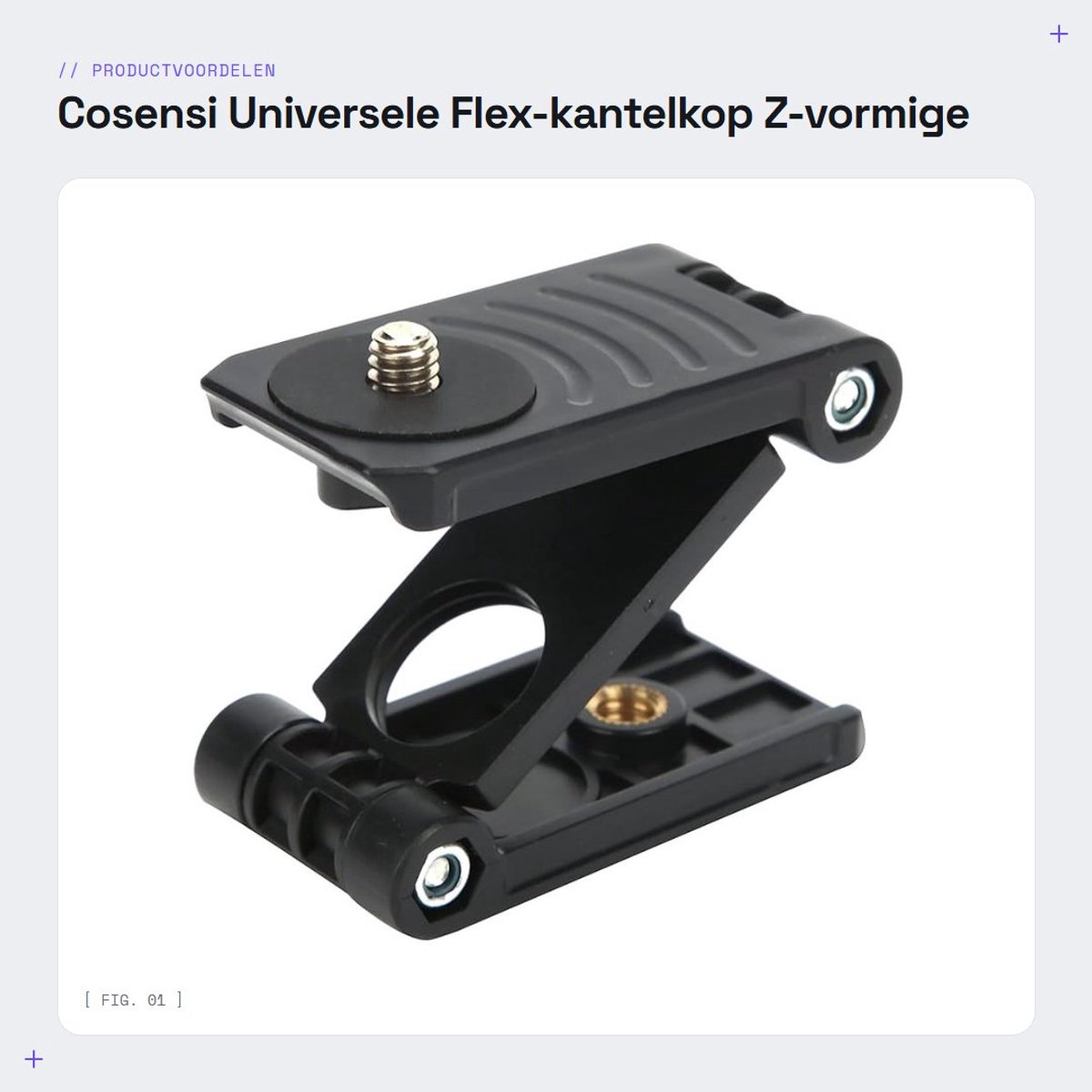 Dailygoods- Kantelkop Universele Flex - Z-montagebeugel - Opvouwbare Z-kantelkop - Snelkoppelingsplaat - Standhouder - Geschikt voor Statieven/Rails/Karren - Statiefkop