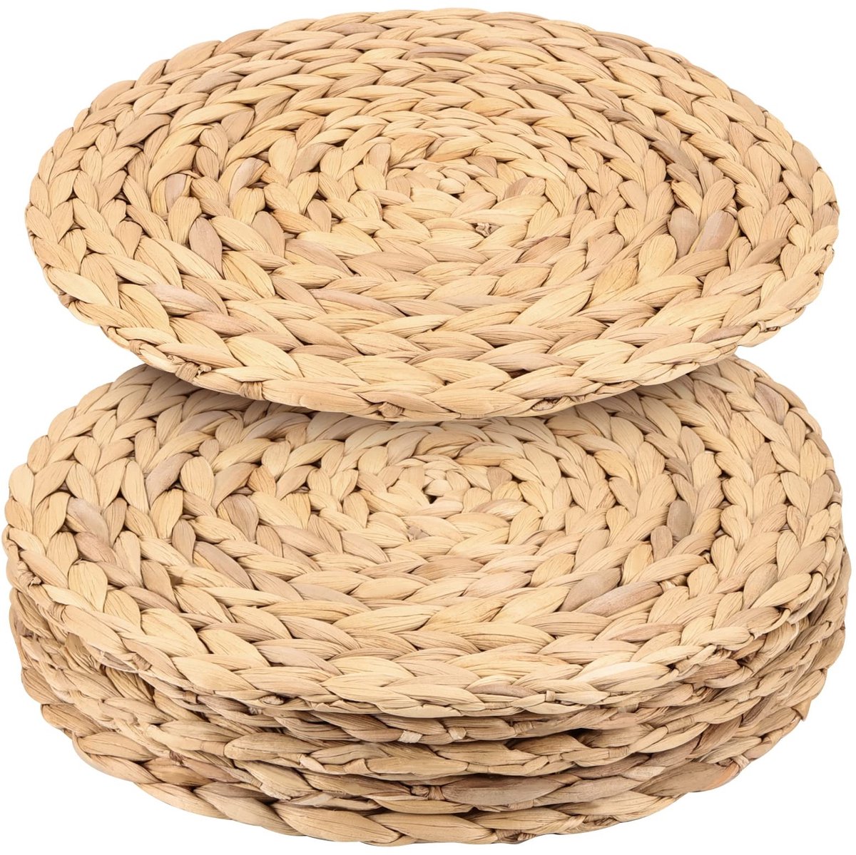 Dailygoods- Placemat Set van 6 - Ronde Placemat - Gevlochten Placemat - Waterhyacint - 33 cm - Duurzaam en Handgemaakt - Tafelonderzetters