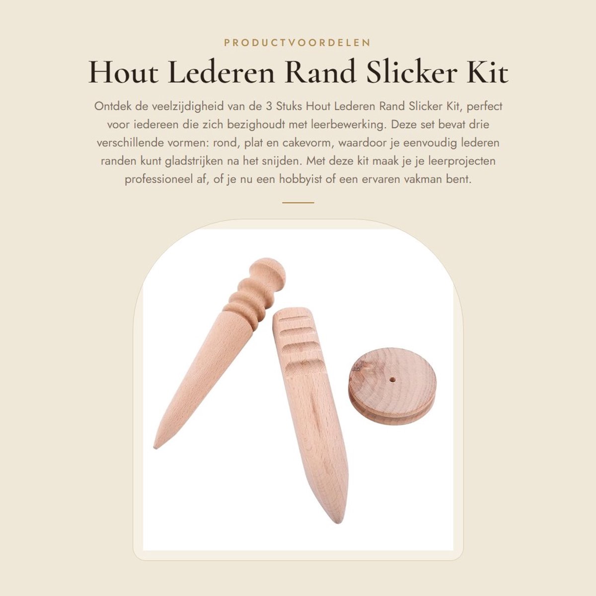 Dailygoods- Rand Slicker Set - Houten Polijstgereedschap - Multi-Size Burnisher - Ronde/Platte Vorm - Duurzaam Materiaal - Gladstrijken van Leer - Lederen Polijstgereedschap