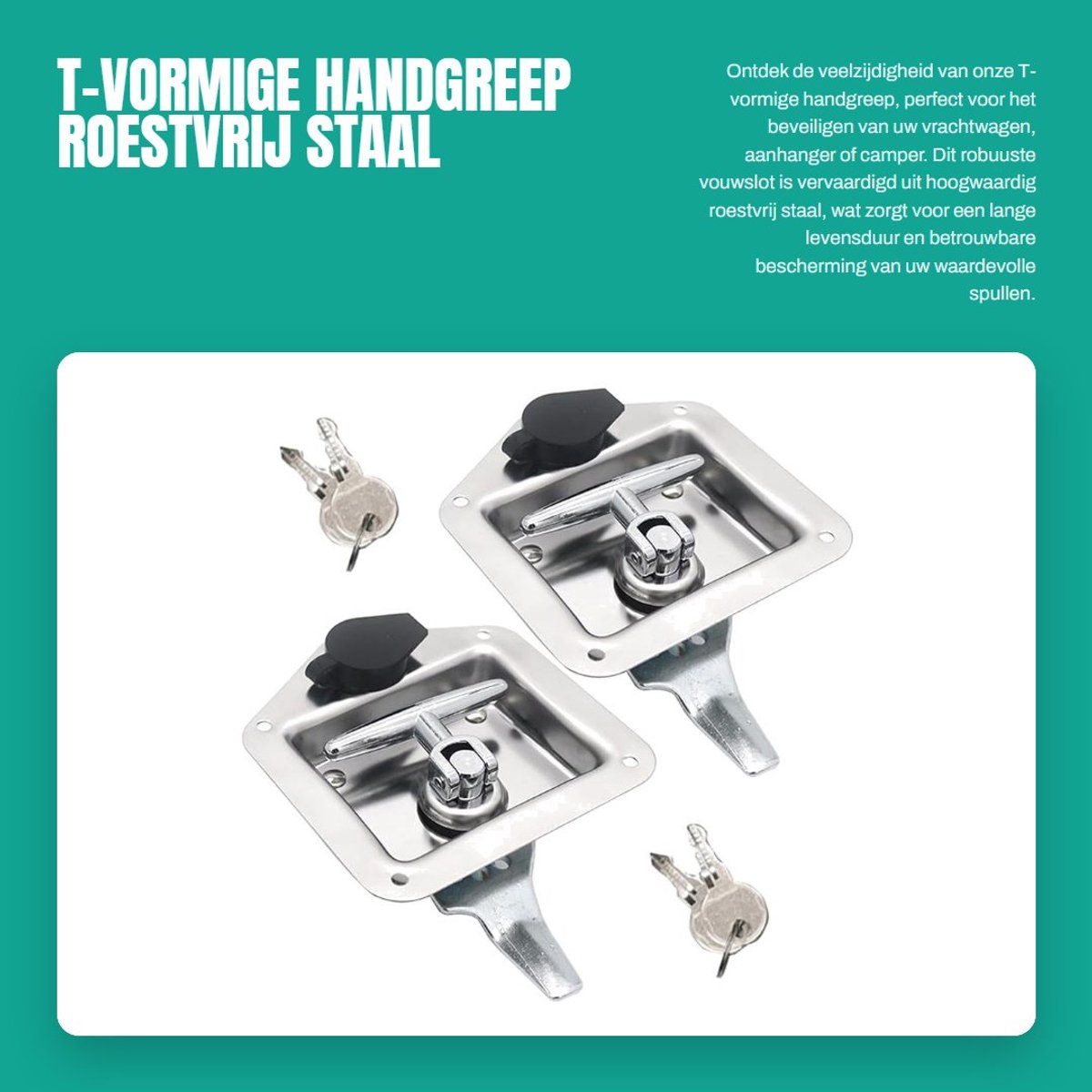 Dailygoods- Handgreep T-vormig - Roestvrij Staal - Vouwslot - 2 Sleutels - Duurzaam - Bescherming tegen Stof en Water - Sloten