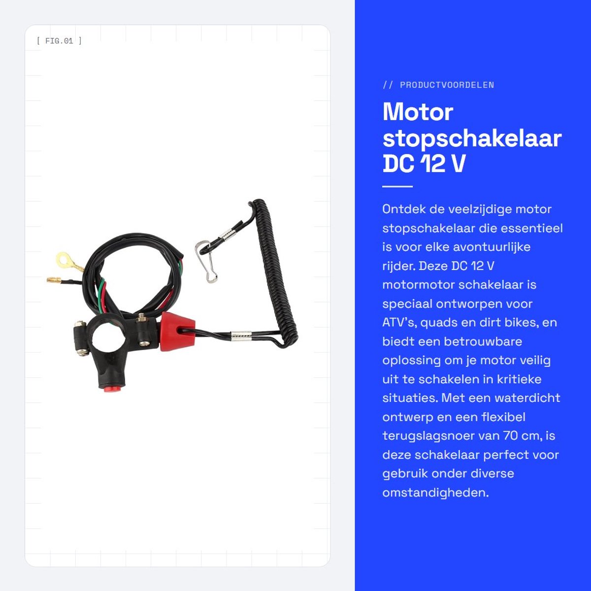 Dailygoods - Motor stopschakelaar - DC 12 V motormotor - Veiligheid bij vallen - Waterdicht - Geschikt voor ATV's en motorfietsen - Flexibel snoer