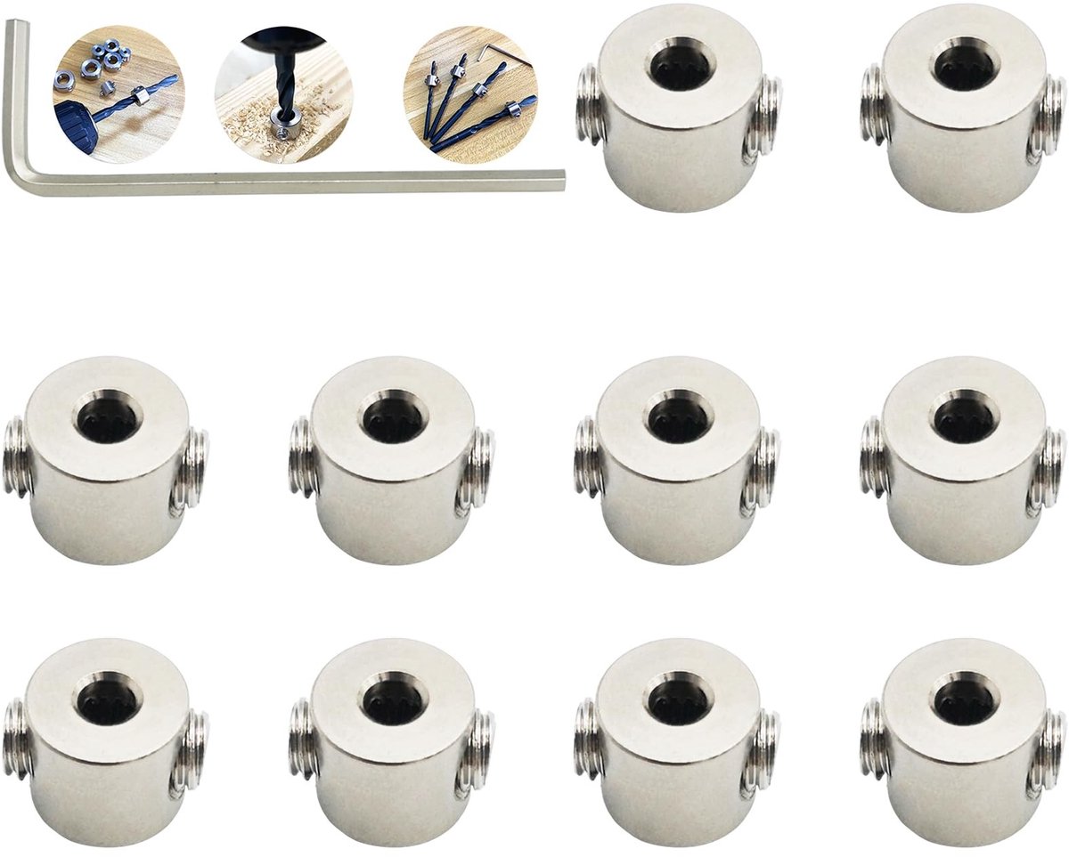 Dailygoods- Diepteaanslag 3mm - Boorstofopvanger - 10 Stuks - Roestvrij Staal - Met Inbussleutel - Duurzaam Ontwerp - Boorstop