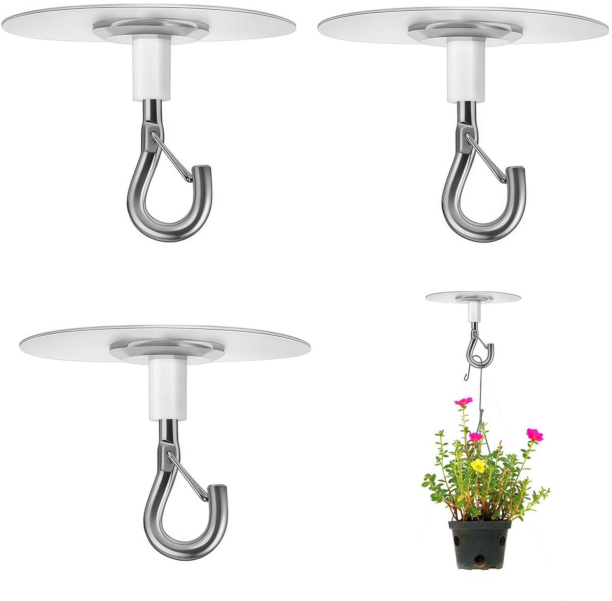 Dailygoods- Plafondhaak Sterke Zelfklevende Beugel - 3 Stuks - PVC/RVS - Voor Planten/Lampen - Eenvoudig te Installeren - Betrouwbaar Materiaal - Haak