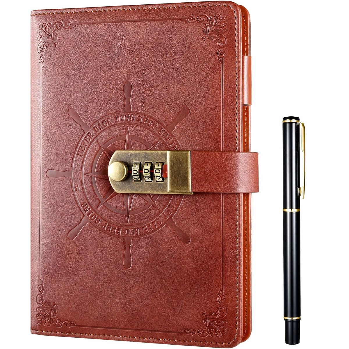 Dailygoods- Dagboek met slot - A5 formaat - 210 pagina's - Gelinieerd papier - Bruin leer - Duurzaam en veilig - Notitieboek