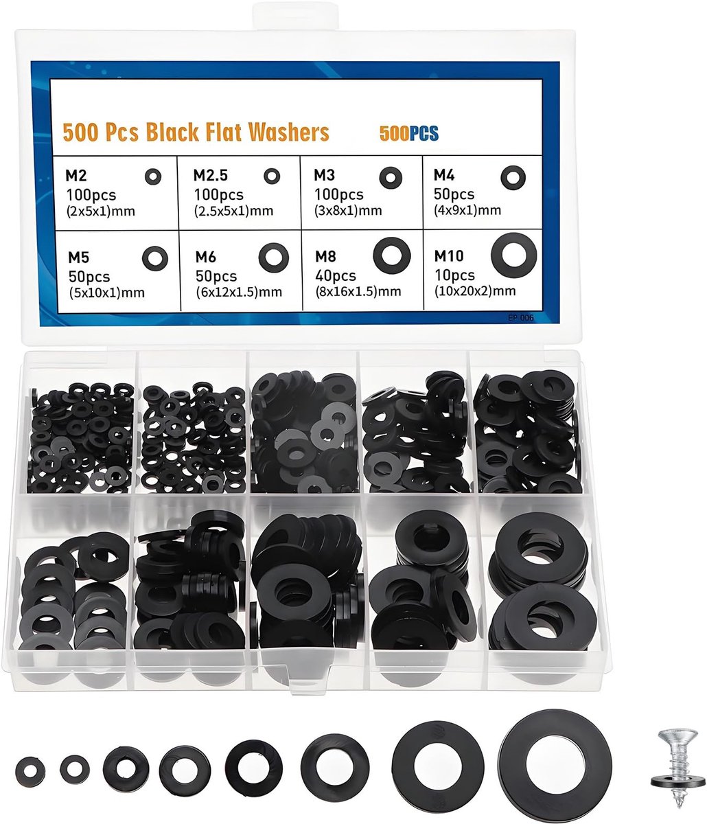 Dailygoods- Afdichtring Set van 500 Stuks - Rubber Afdichting - O-Ringen - Afstandringen - 8 Maten - Hoogwaardig Nylon Materiaal
