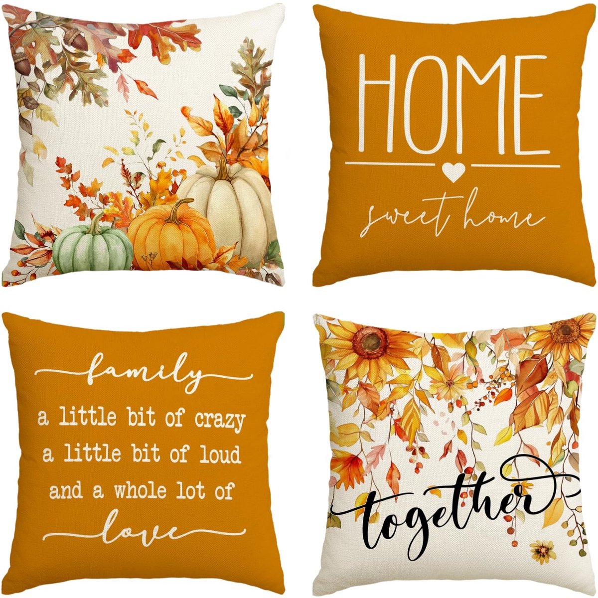 Dailygoods - Set van 4 Kussenslopen - Pompoenen en Zonnebloemen voor Woonkamer