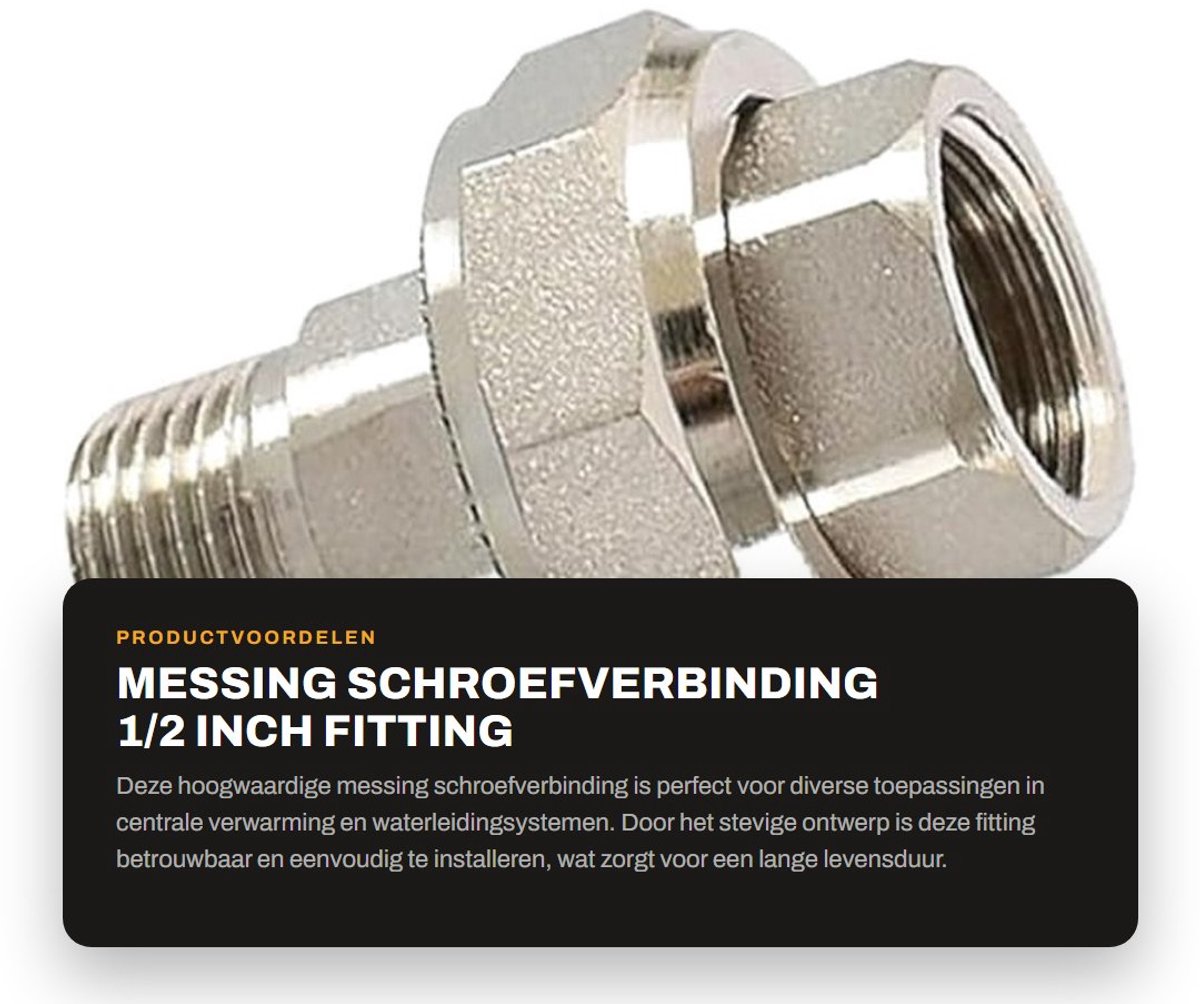 Dailygoods- Schroefdraadfitting 1/2 inch - Messing Fitting - Buitendraad - Dubbele Nippel - Centrale Verwarming - Eenvoudige Installatie