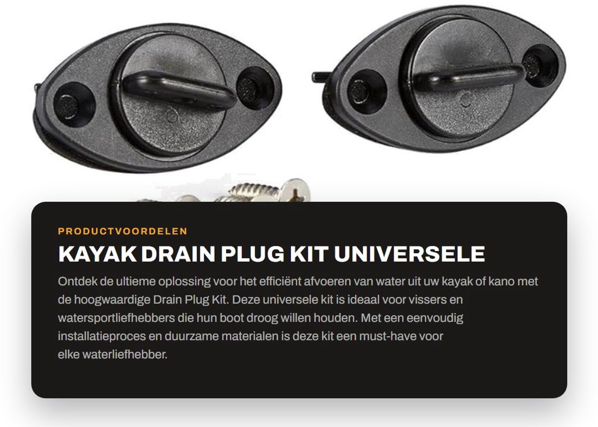 Dailygoods- Afvoerplug Universele Set - 2 Stuks - Zwart - PP Materiaal - Voor Kajak/Boot - Met O-Ring voor Afdichting - Afmetingen 5,6 x 3,1 x 1,4 cm - Bootplug