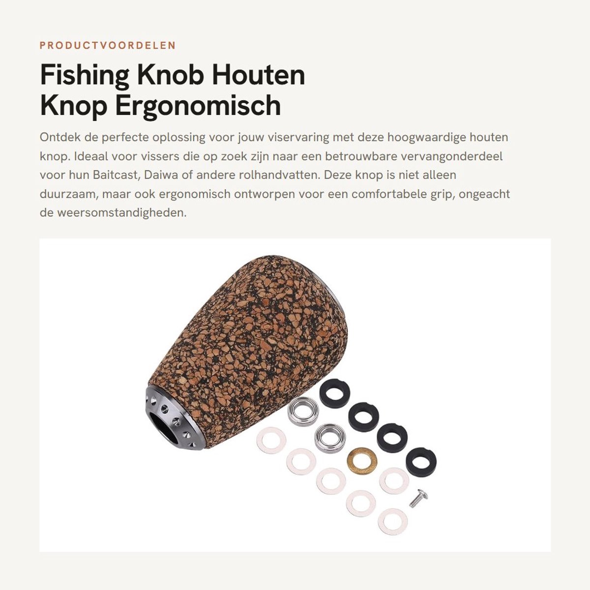 Dailygoods- Visknop Houten/Metalen Constructie - Duurzaam - Ergonomisch Ontwerp - Lichtgewicht - Eenvoudig te Installeren - Geschikt voor Baitcast/Daiwa - Rolknop