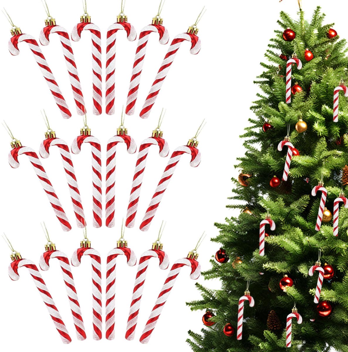 Dailygoods - 18 Stuks Suikerstok Kerstboomversiering in Rood en Wit