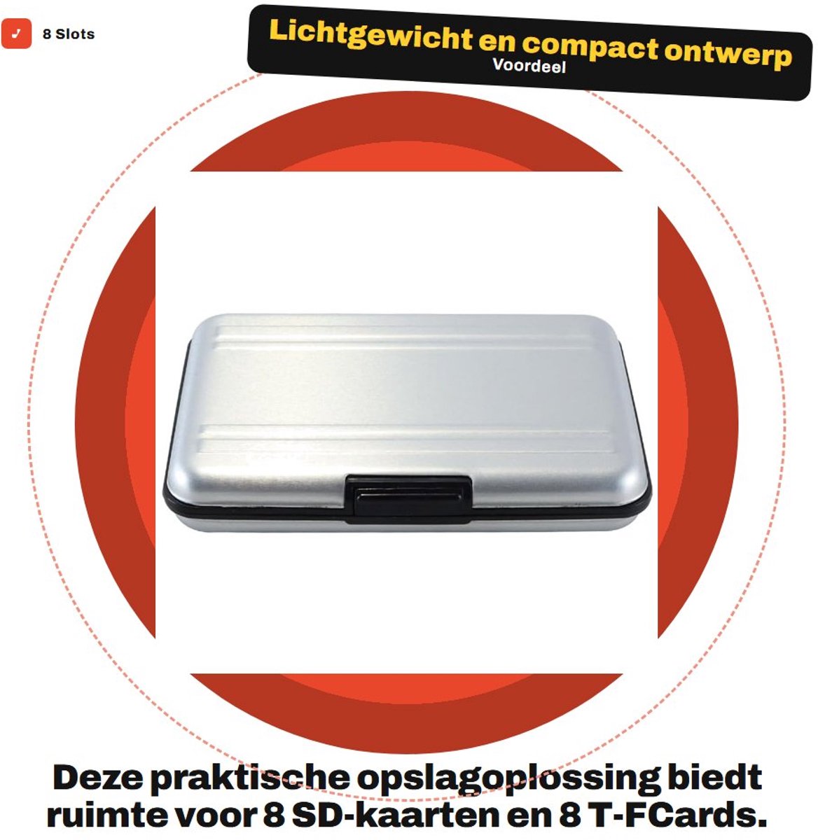 Dailygoods- Geheugenkaart Houder - Draagbare Card Case - Waterdichte/Schokbestendige Aluminium Beschermhoes - 8 Slots - Compact/Zilvergrijs Ontwerp - Lichtgewicht - Sd-kaartdoos