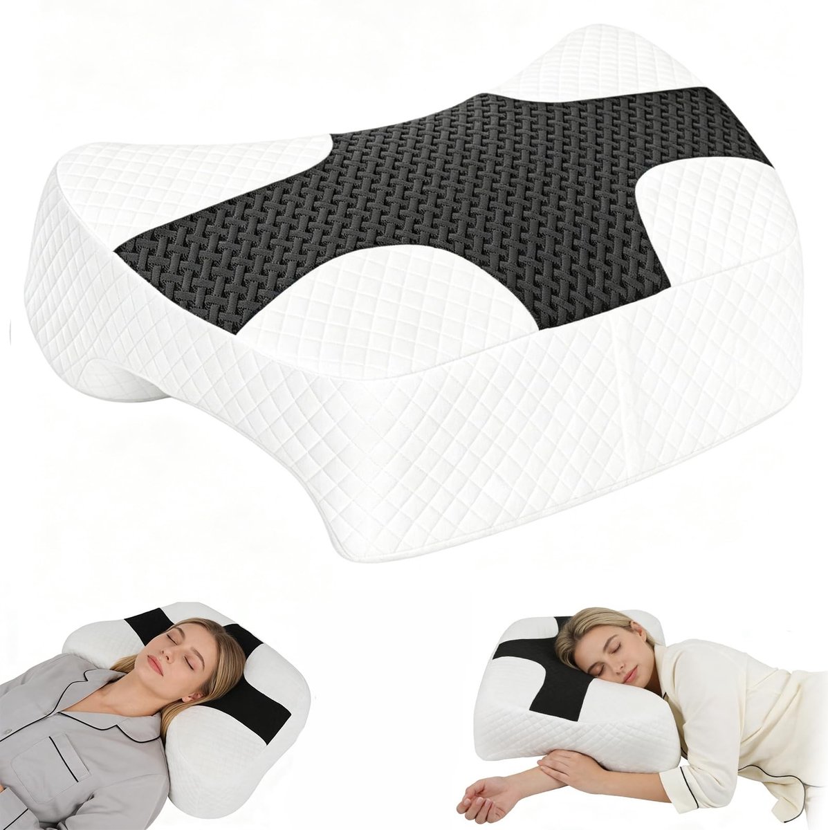 Dailygoods- Zijslaapkussen ergonomisch - 3 armgaten - traagschuim kussen - schoudercomfort - zijslapers - drukverlichting - Slaapkussen