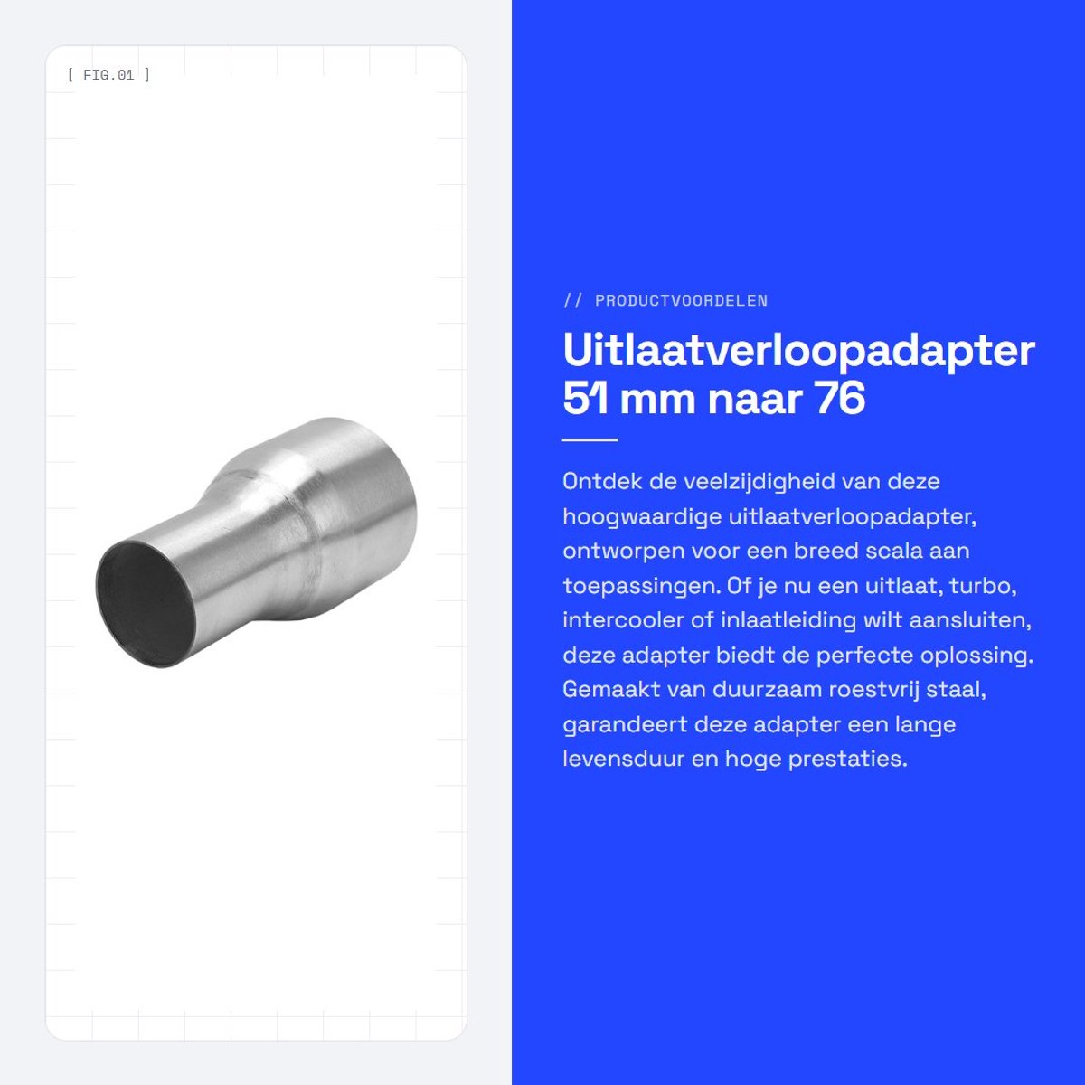 Dailygoods - Uitlaatverloopadapter - 51 mm naar 76 mm - Roestvrijstalen Reductiepijp - Duurzaam en sterk - Universele pasvorm - Geschikt voor uitlaat-...