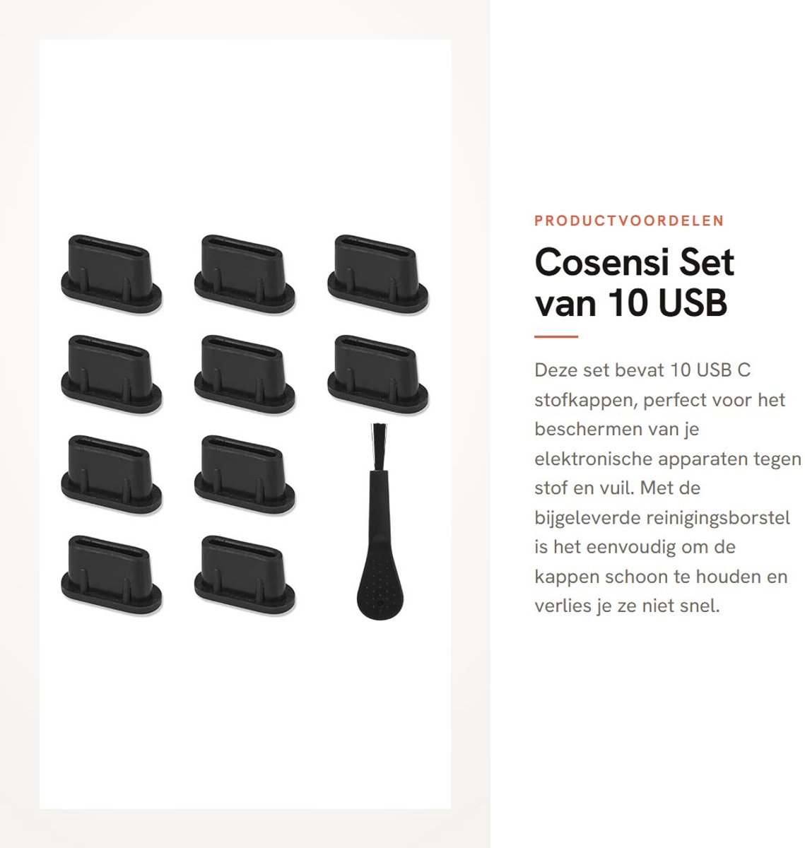 Dailygoods - Set van 10 USB C Stofkappen met Reinigingsborstel
