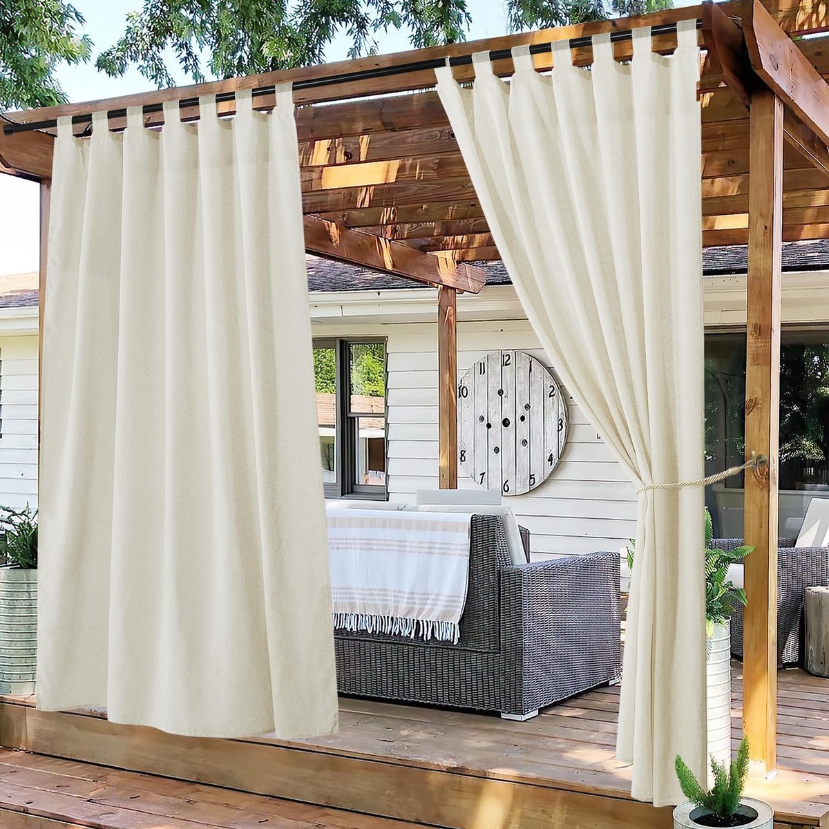 Dailygoods- Buitengordijnen Waterdicht - Transparante Gordijnen - Lichtfilter - Linnen Gordijnen - Voor Balkon/Terras - 140B x 274H cm (2 Panelen) - Tuingordijnen