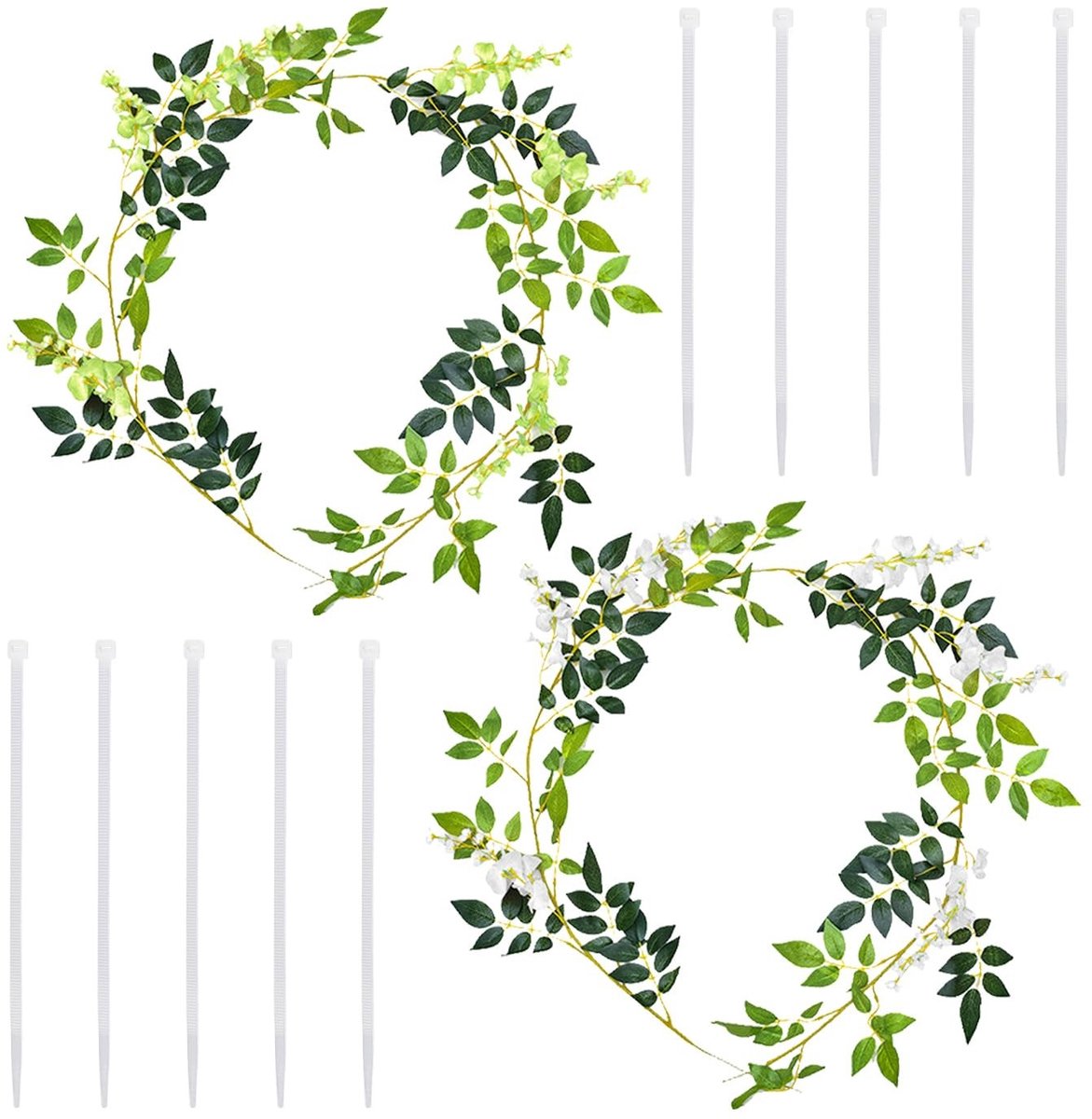 Dailygoods - Kunstrotan Bloemen - Kunstmatige Blauwerebloemen - Handgemaakt - Wit - Kunstplanten voor Buiten - Perfect voor Decoratie - 2 Stuks