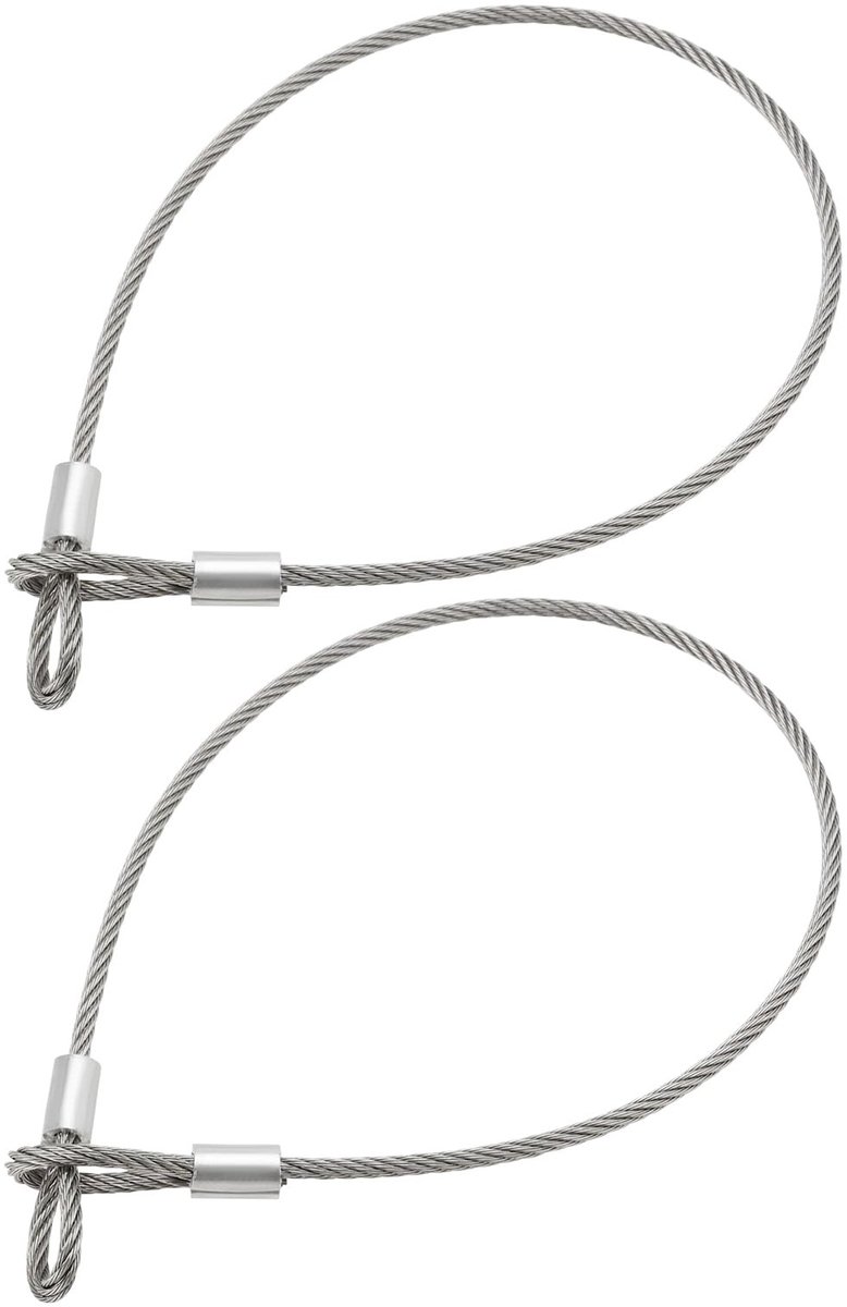 Dailygoods- Staaldraad Kabel 2 Stuks - Roestvrij Staal - Dubbele Lus Einden - Lengte 50 cm - Diameter 4 mm - Breeksterkte 1684N - Veiligheidskabel