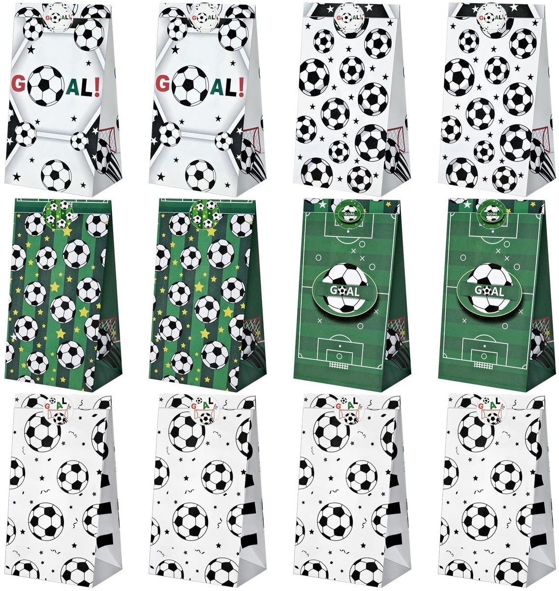 Dailygoods- Papieren Voetjes - 12 Stuks - Voetbalstijl - Cadeauzakjes - Milieuvriendelijk - Inclusief 24 Stickers - 12 x 8 x 22 cm