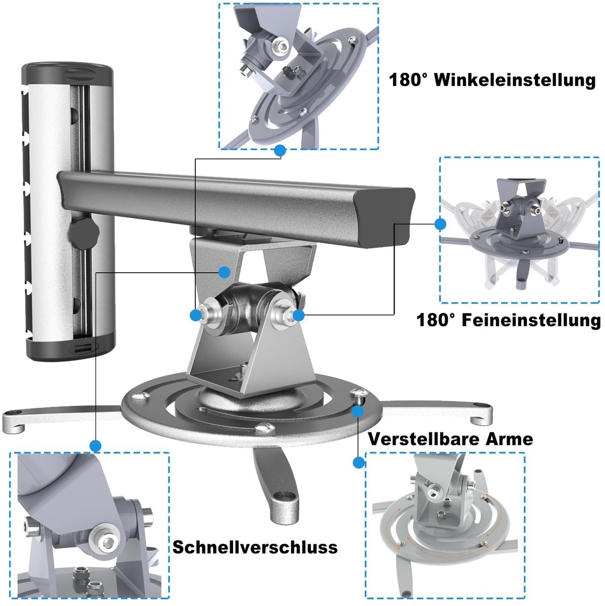 Dailygoods - Universele wandhouder - Beamerhouder - Verstelbaar - Wit - Projectorhouder - Perfect beeld - Geschikt voor beamers - Model FA03PRS