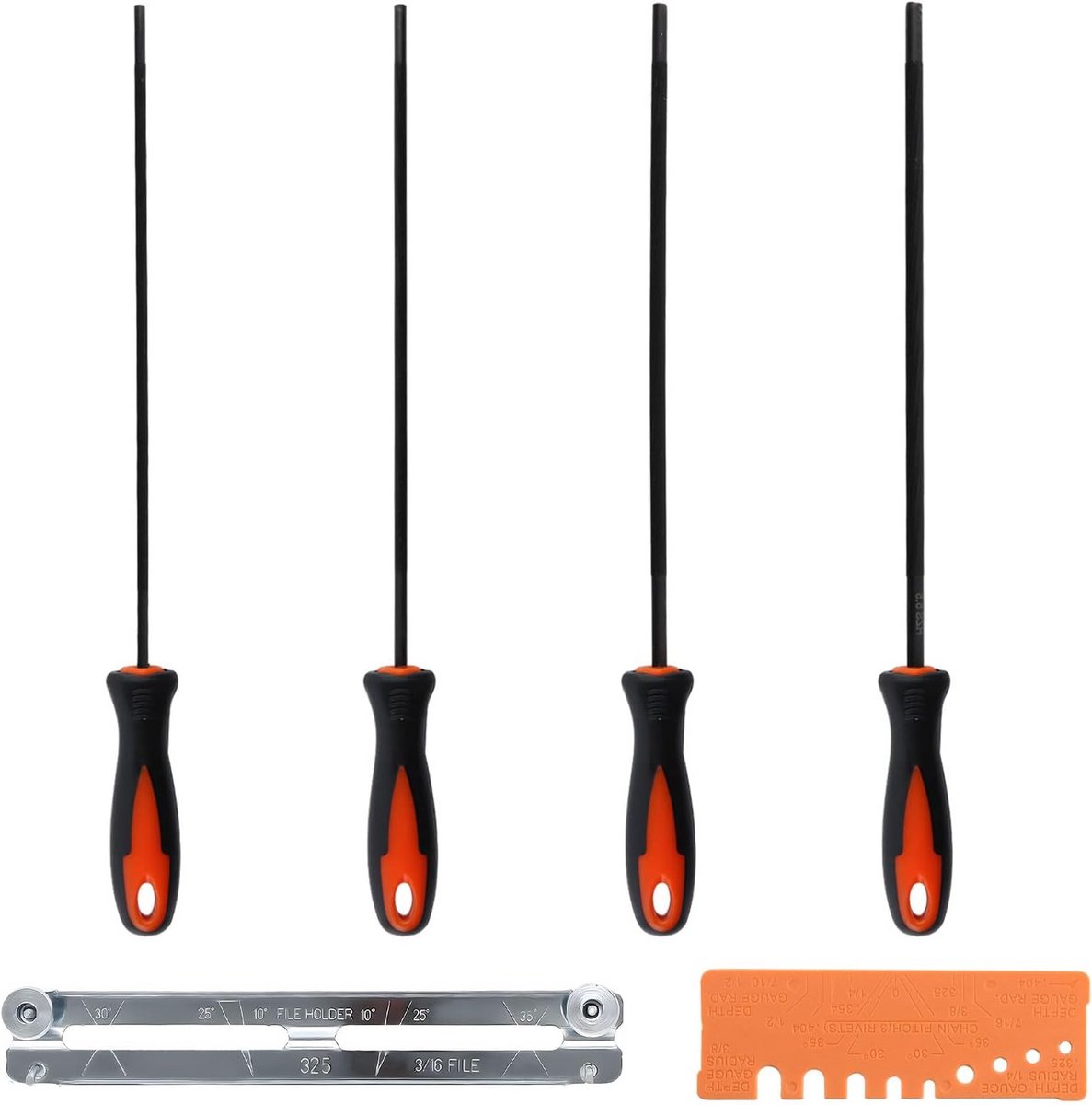 Kettingzaagvijlen Set - Ronde Vijlen Slijpen - Ketting Scherp Maken - Hoge Hardheid Staal - 4 Maten - Zwart