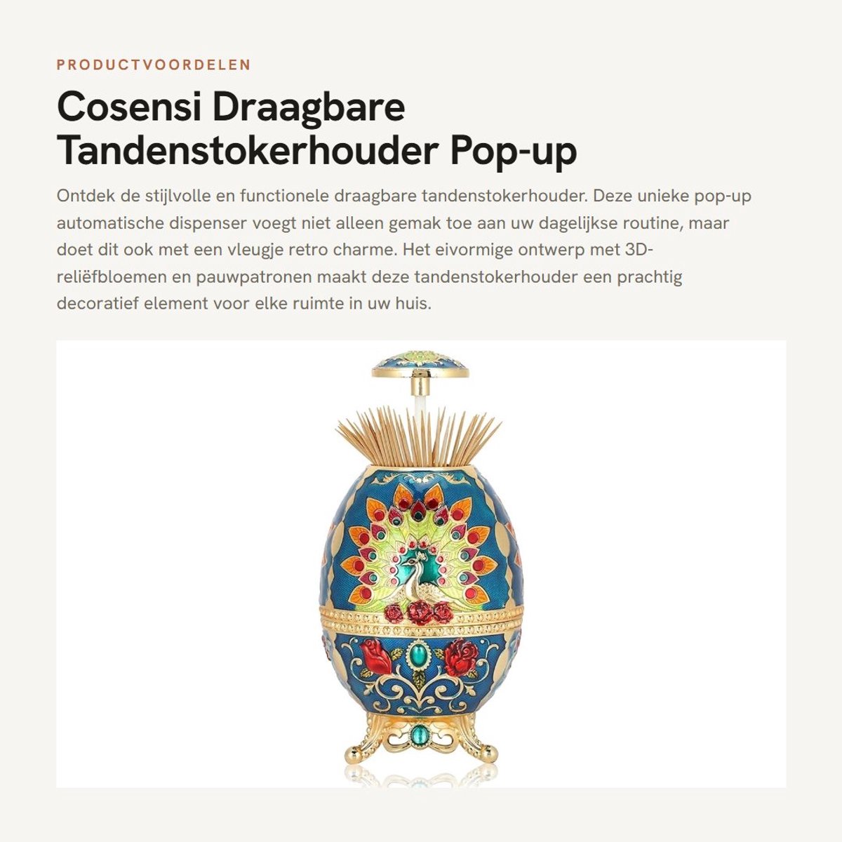 Dailygoods- Tandenstokerhouder Pop-up - Decoratieve Tandenstokerhouder - Wijnflesopener - Eivormig Ontwerp - Hygiënisch - Retro Stijl - Tandenstokerdispenser