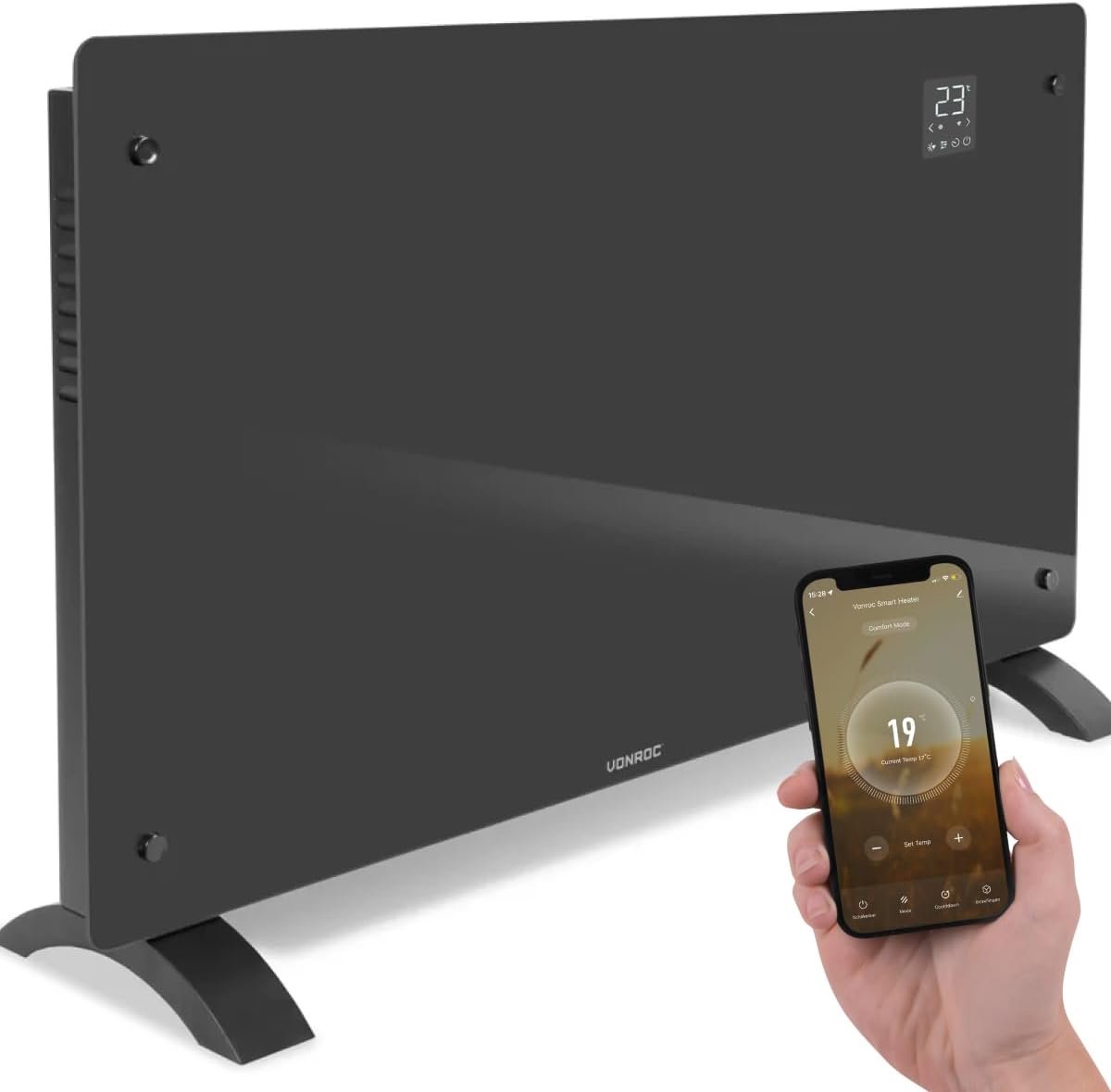 Elektrische Convector - Glaspaneel Verwarming - Ruimte Verwarmen - App Bediening Wifi - 2500 Watt - Grijs