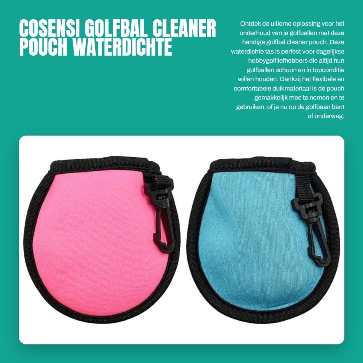 Dailygoods- Golfbal Cleaner Waterdichte Tas - 2-Pack - Karabijnhaak - Draagbaar - Antistatisch - Flexibel Duikmateriaal - Golfballenwasser