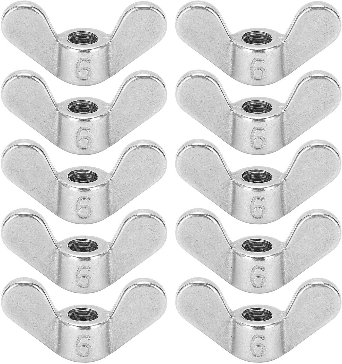 Dailygoods- Vleugelmoeren M6 - 10 stuks - 304 Roestvrij Staal - Bevestigingsmiddelen - Vlinder/Assortiment - Breedte 10 mm - Vlindermoeren