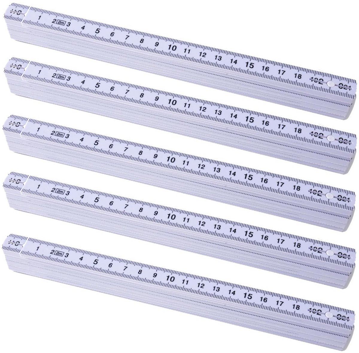 Meetlat Set - Meetstokken Wit - Precisie Meten - Onbreekbaar Ontwerp - 5 Stuks 2 Meter - Wit